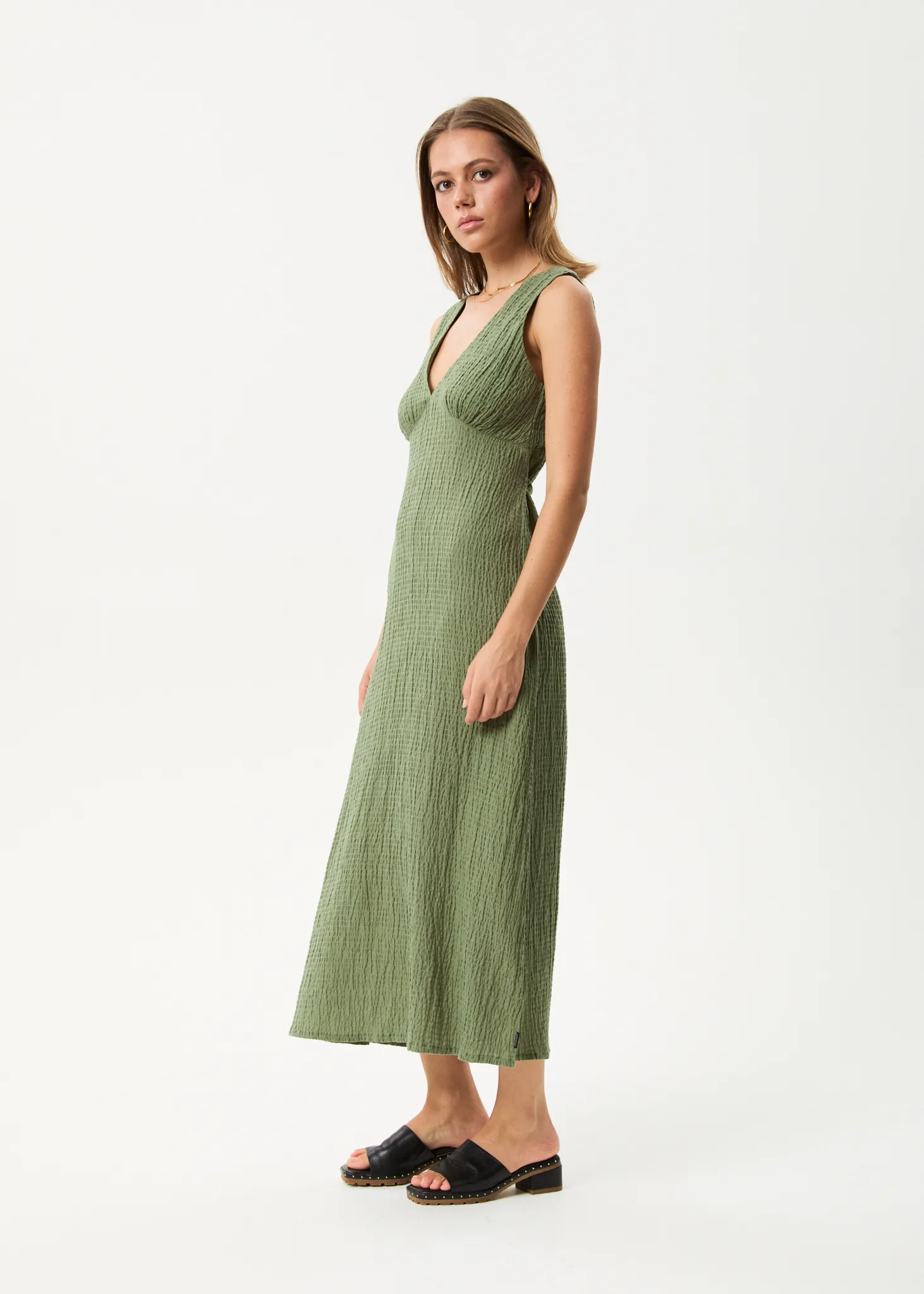 AFENDS Womens Focus - Seersucker Maxi Dress - Oil Green sold by Afends product image thumbnail 3