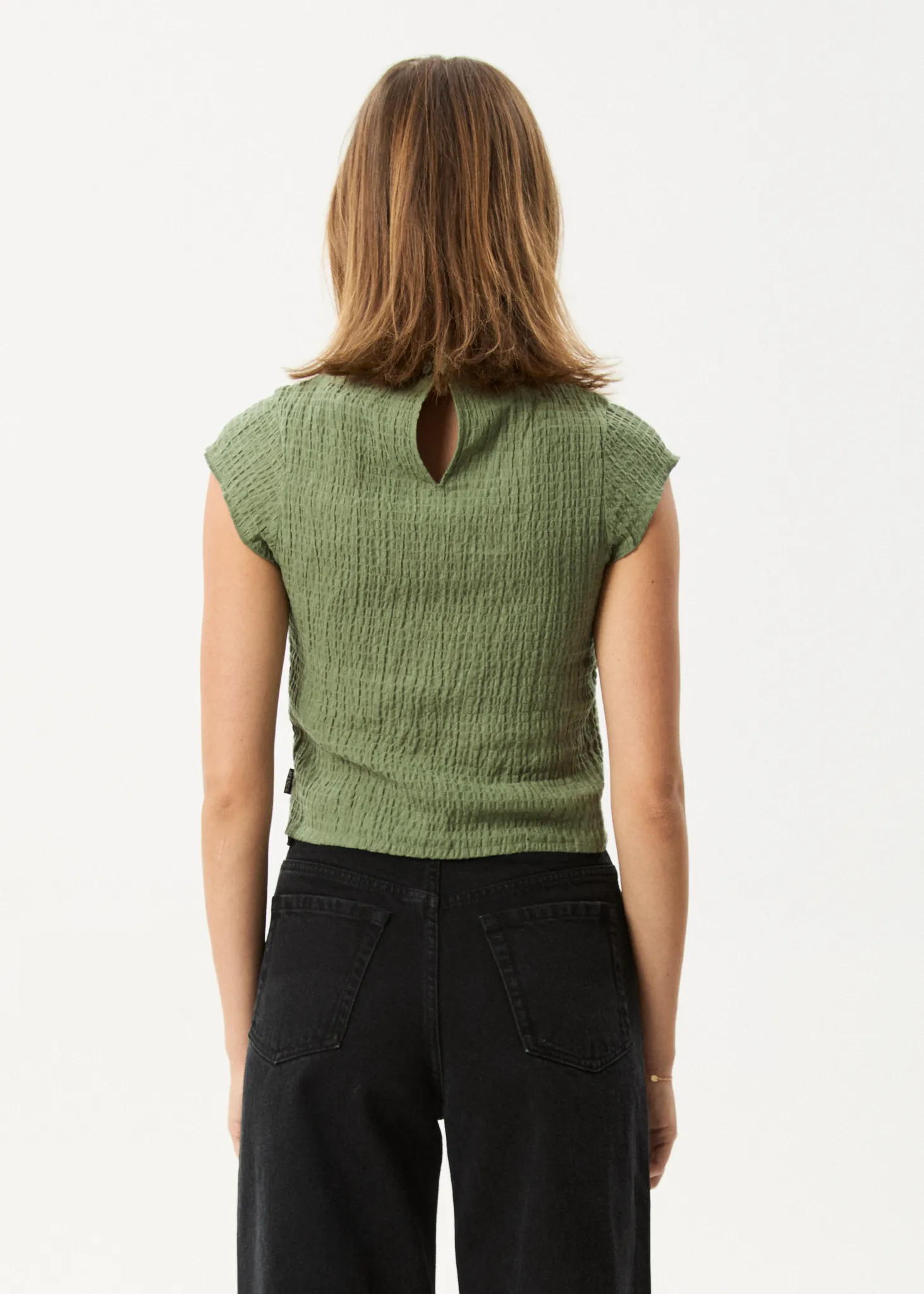 AFENDS Womens Focus - Seersucker Mock Neck Top - Oil Green sold by Afends product image thumbnail 5