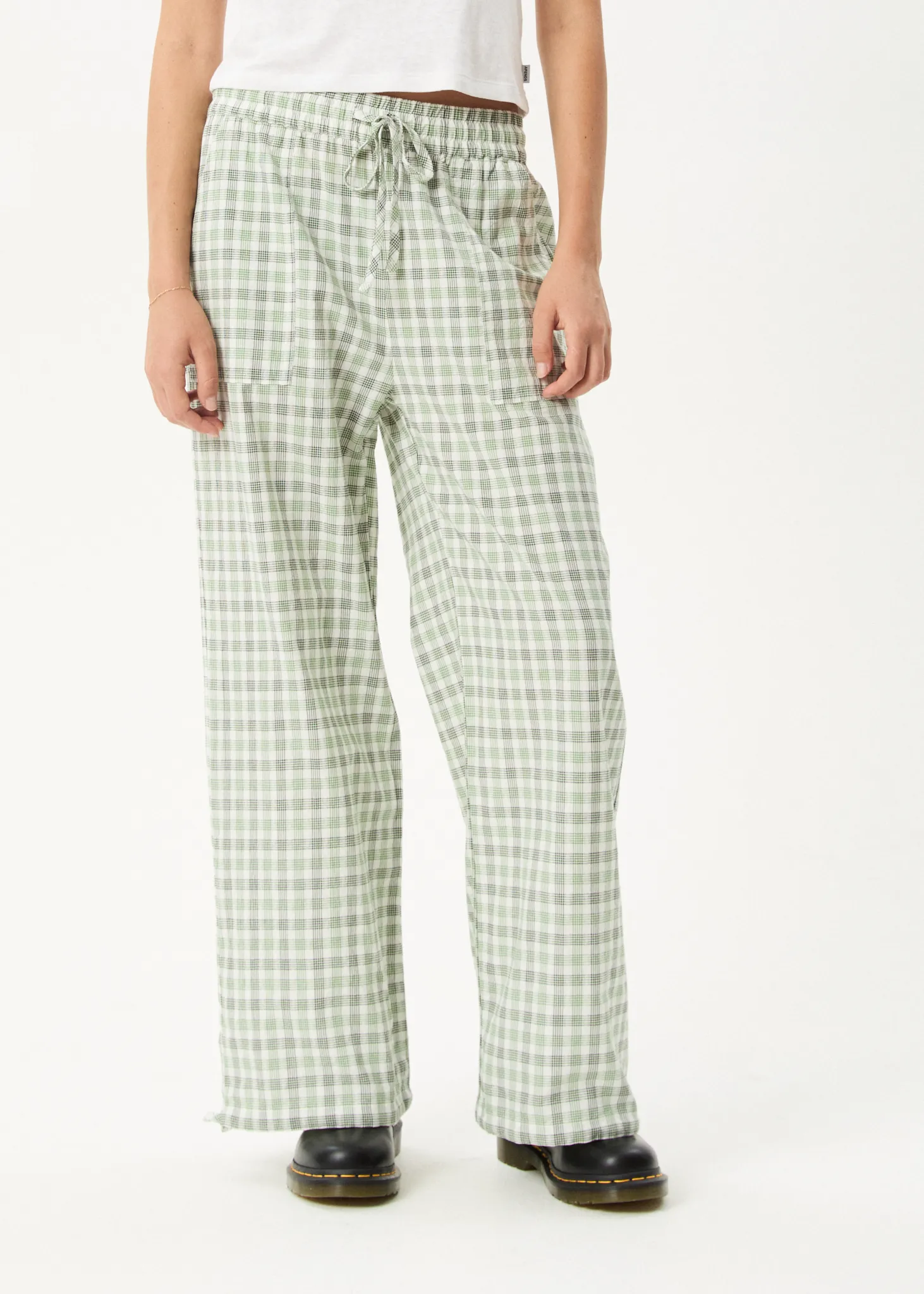 AFENDS Womens Leo - Seersucker Wide Leg Pant - Green / White sold by Afends product image thumbnail 3