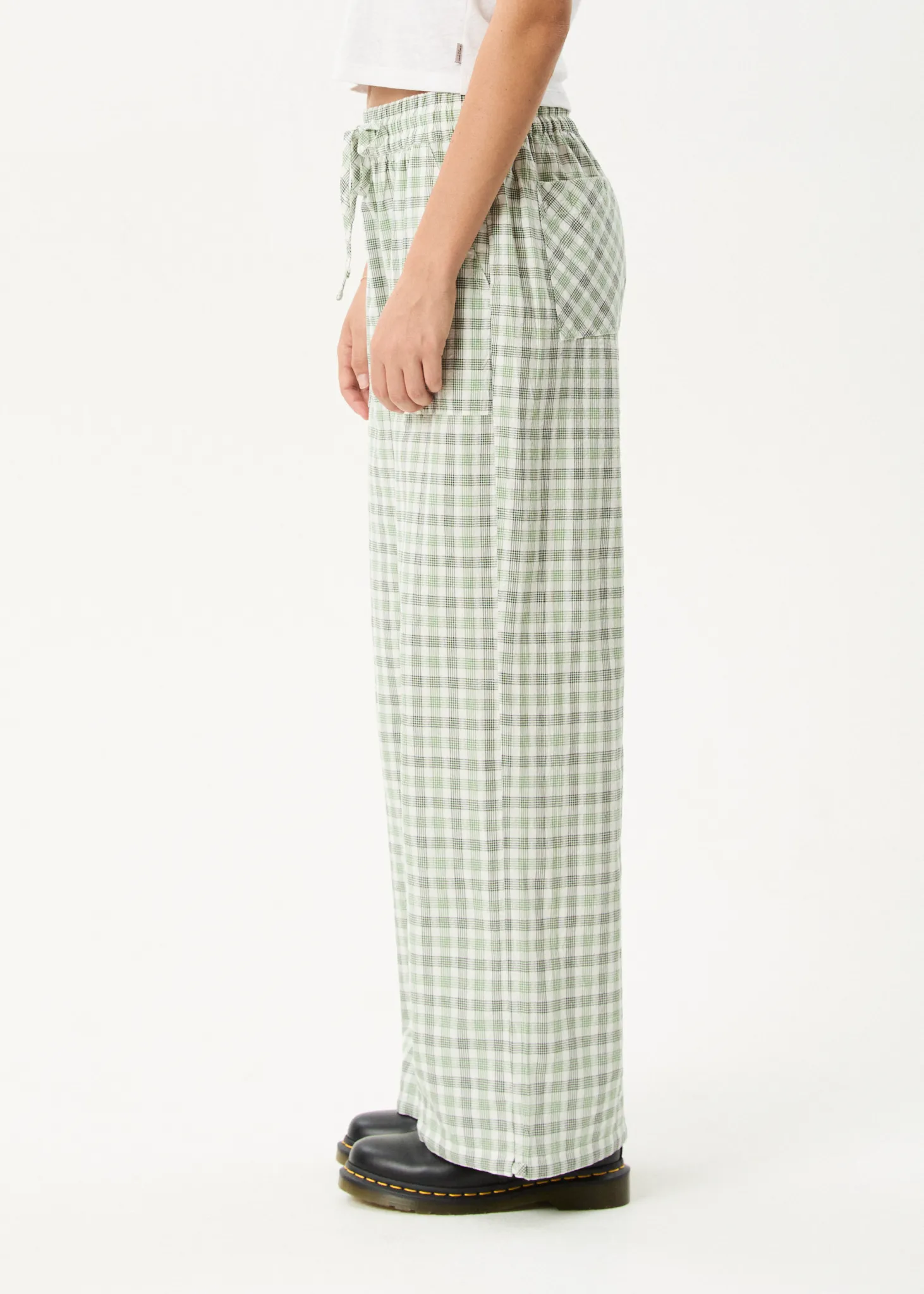 AFENDS Womens Leo - Seersucker Wide Leg Pant - Green / White sold by Afends product image thumbnail 4