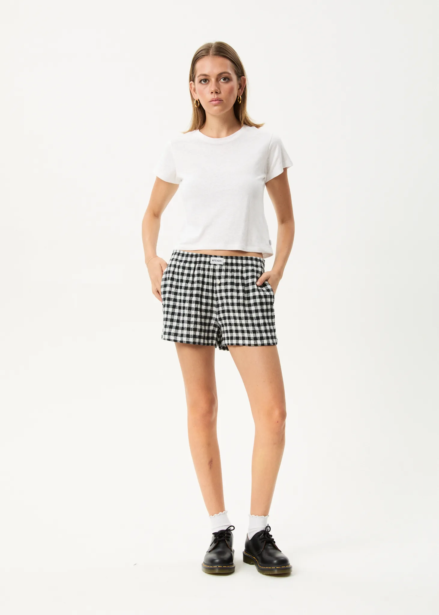 AFENDS Womens Rowan - Seersucker Boxer Short - Black / White sold by Afends