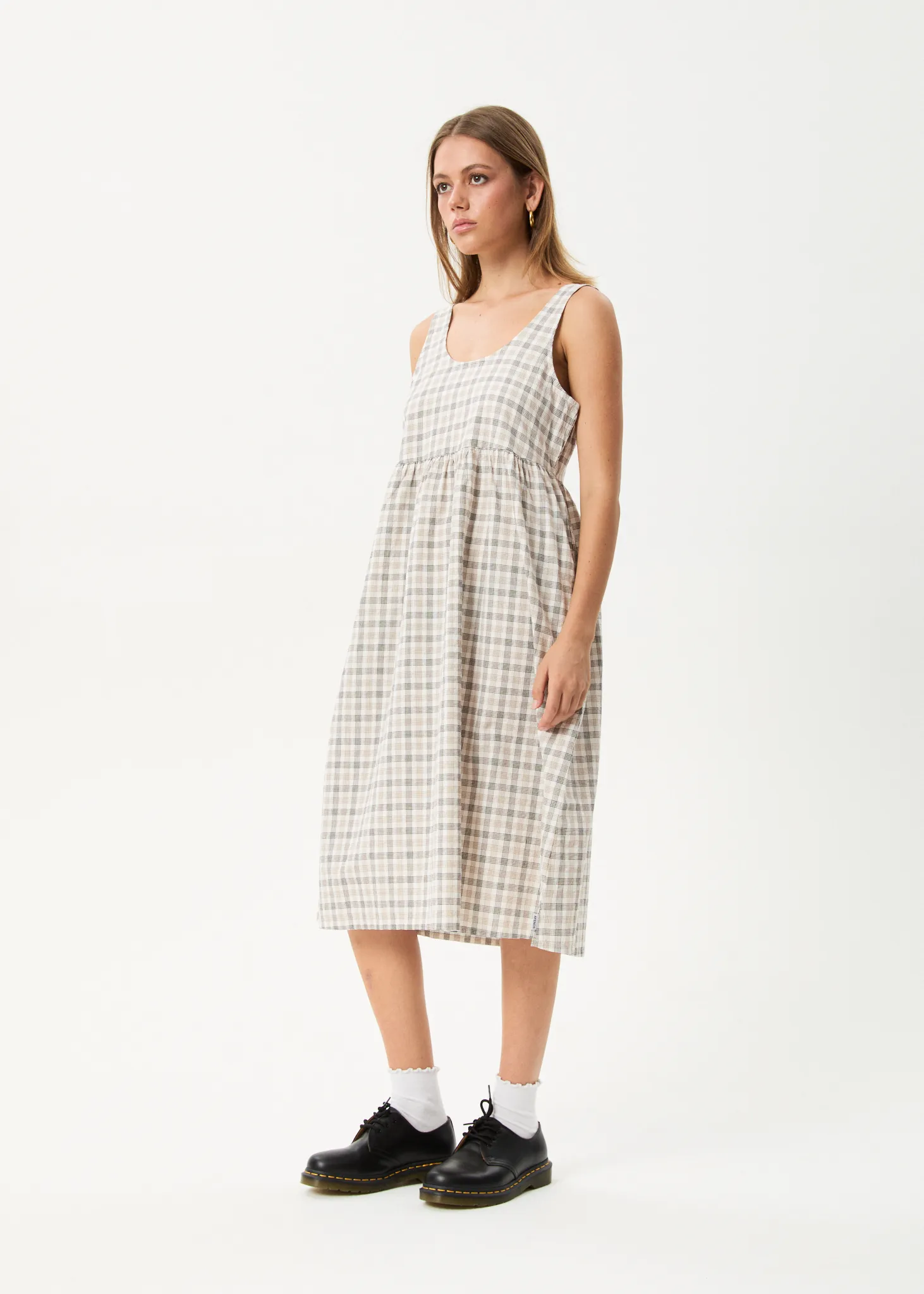 AFENDS Womens Leo - Seersucker Midi Dress - Coffee / White sold by Afends product image thumbnail 3