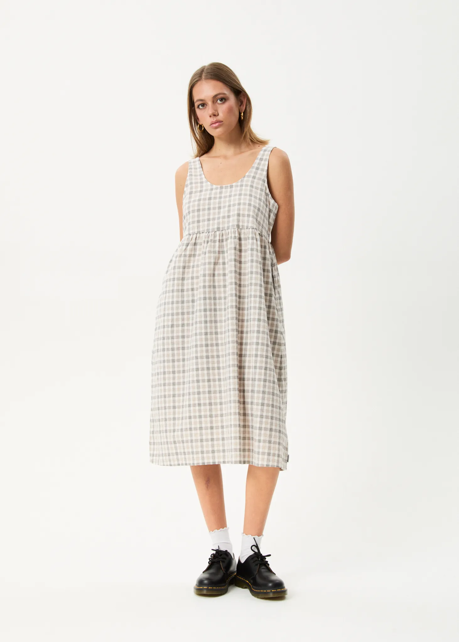 AFENDS Womens Leo - Seersucker Midi Dress - Coffee / White sold by Afends