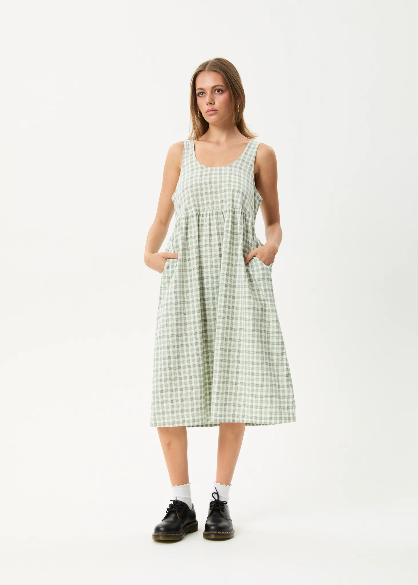 AFENDS Womens Leo - Seersucker Midi Dress - Green / White sold by Afends