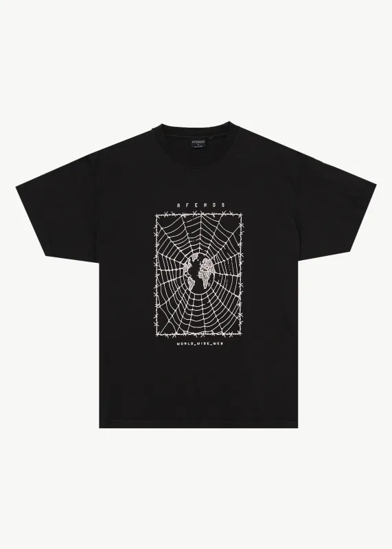 AFENDS Mens World Wide - Boxy Tee - Stone Black sold by Afends