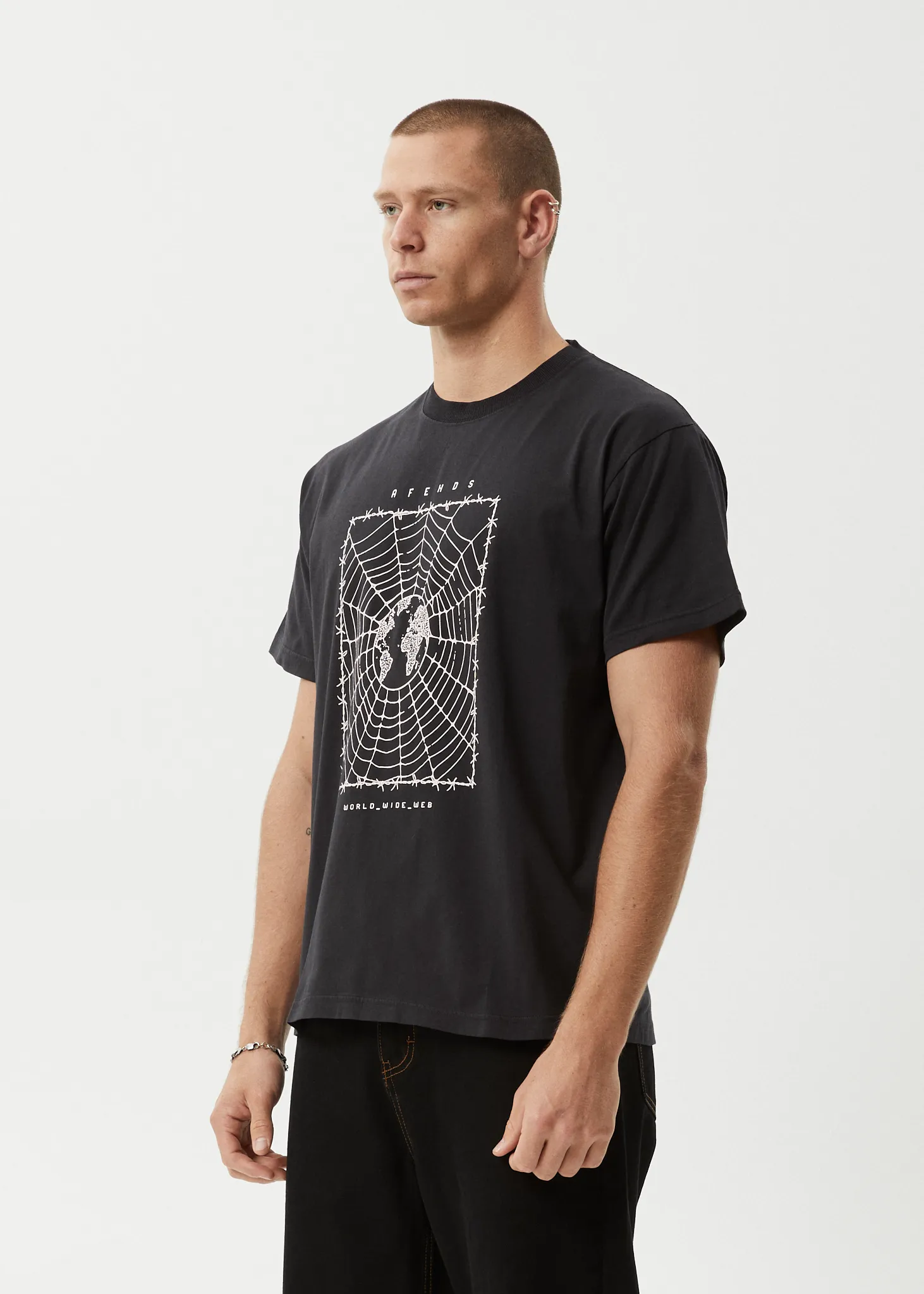 AFENDS Mens World Wide - Boxy Tee - Stone Black sold by Afends product image thumbnail 4
