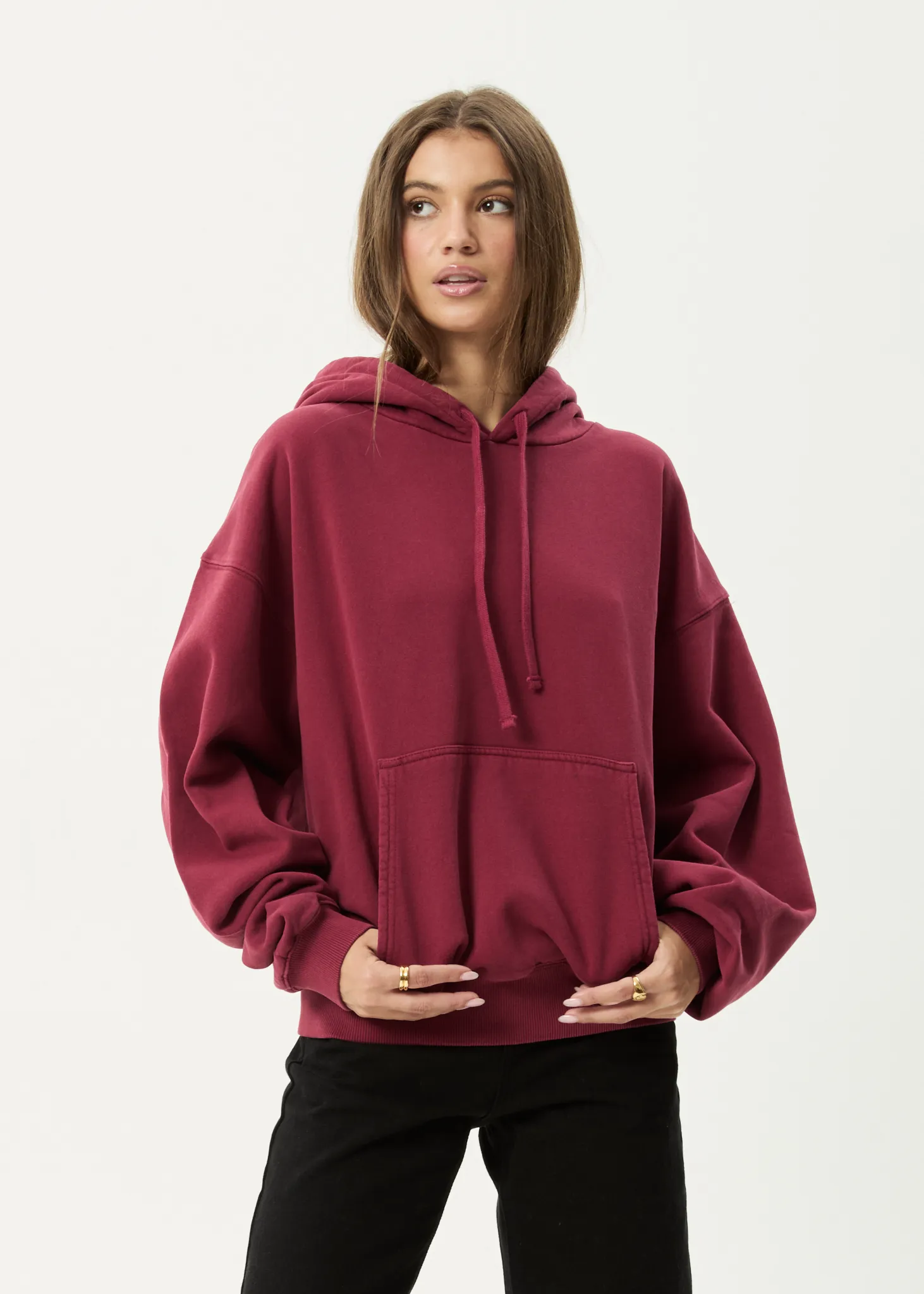 AFENDS Mens Genesis - Boxy Hoodie - Washed Burgundy sold by Afends product image thumbnail 2
