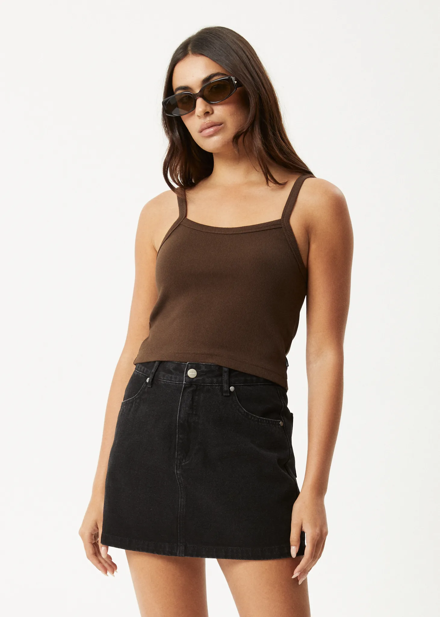 AFENDS Womens Taylor - Rib Singlet - Coffee sold by Afends