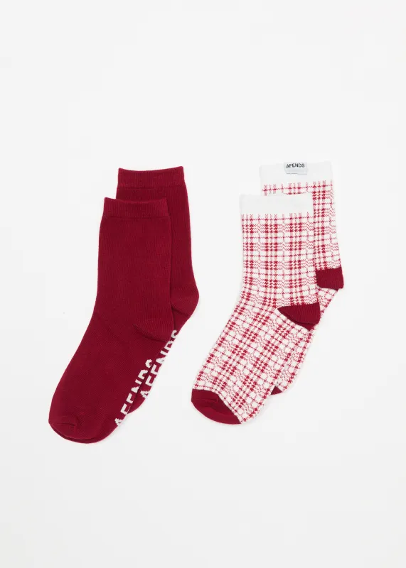 AFENDS Womens Base - Socks Two Pack - Burgundy sold by Afends