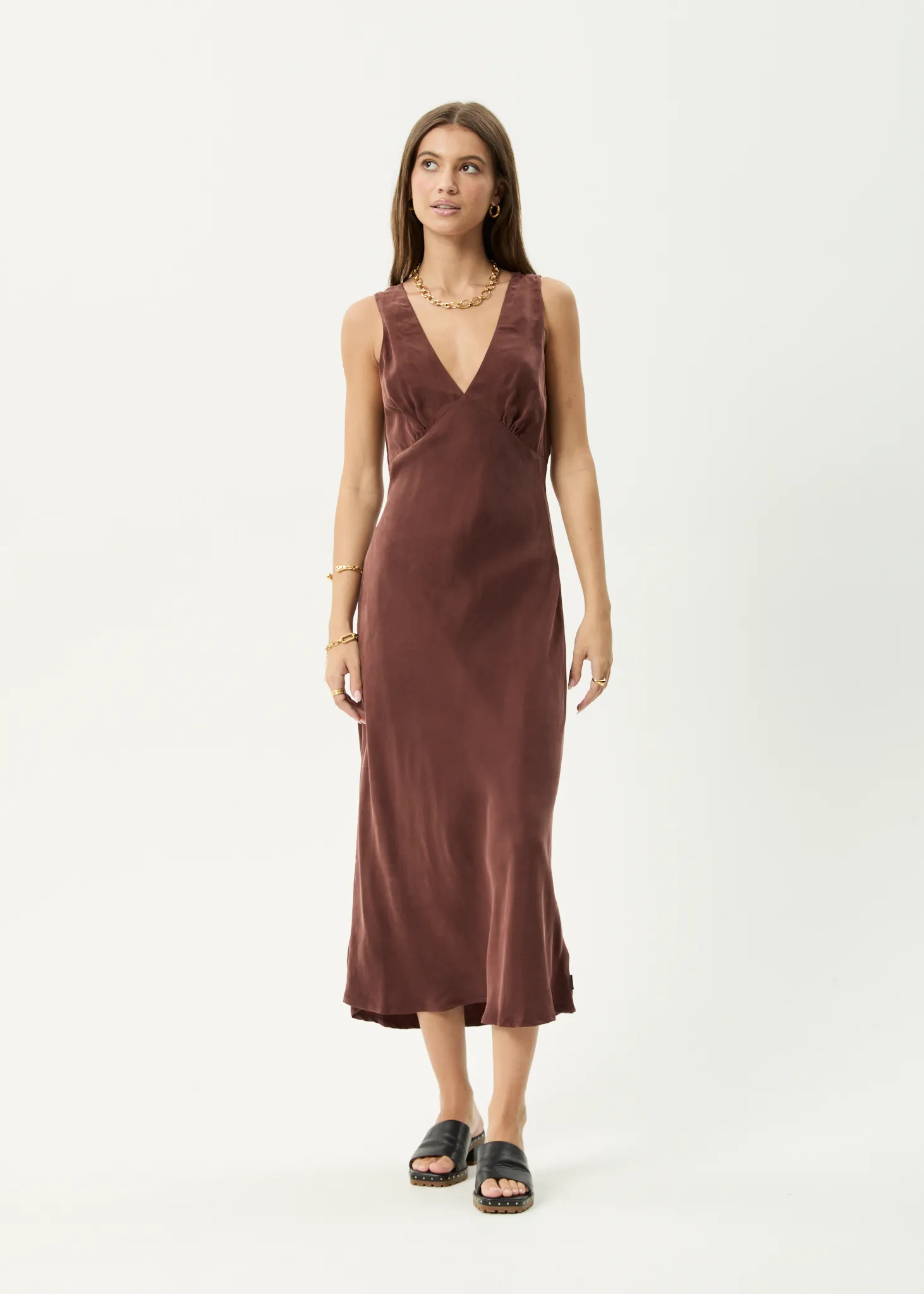 AFENDS Womens Gia - Cupro Maxi Dress - Hazelnut sold by Afends