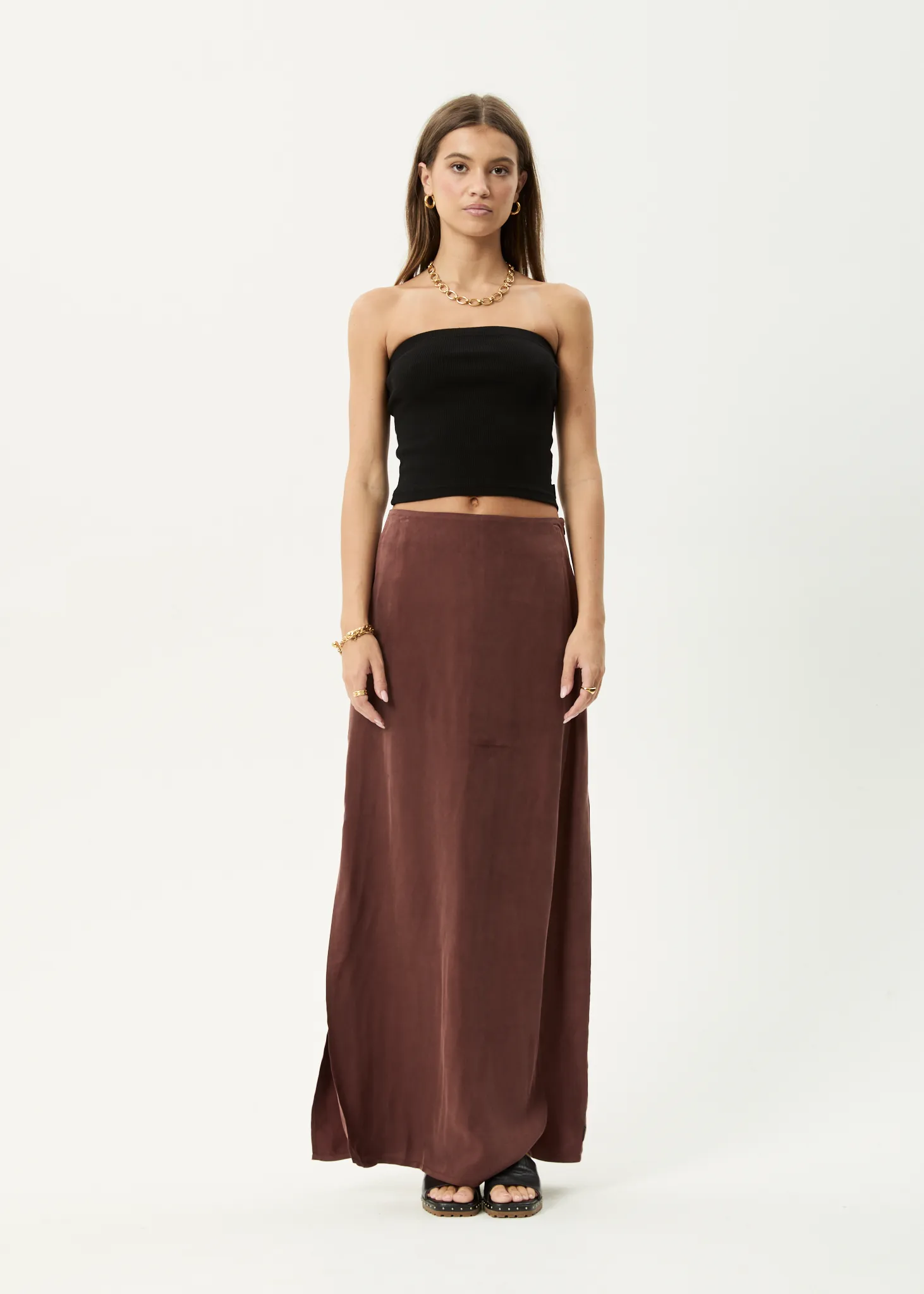 AFENDS Womens Grace - Cupro Maxi Skirt - Hazelnut sold by Afends