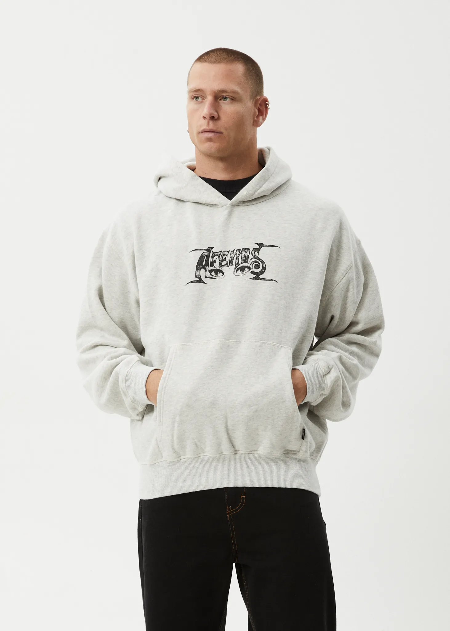 AFENDS Mens All Eyez - Boxy Hoodie - Grey Marle sold by Afends product image thumbnail 2