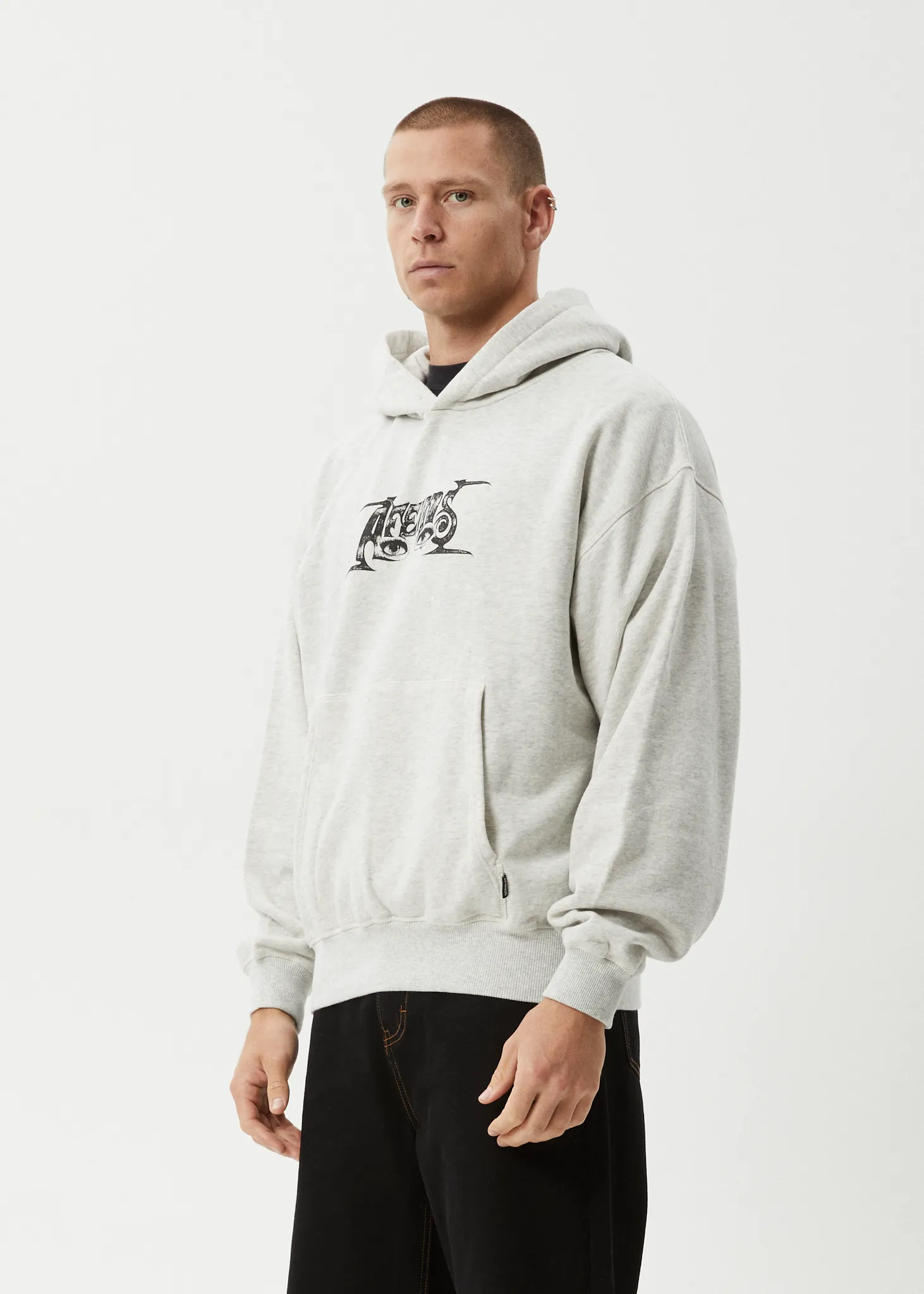 AFENDS Mens All Eyez - Boxy Hoodie - Grey Marle sold by Afends product image thumbnail 3