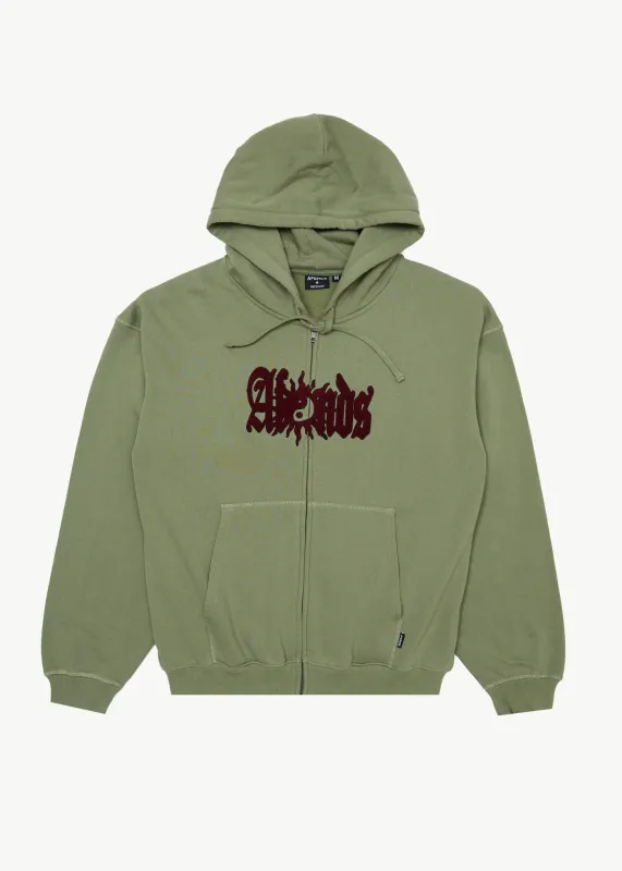 AFENDS Mens Sun Bite - Zip Hood - Oil Green sold by Afends
