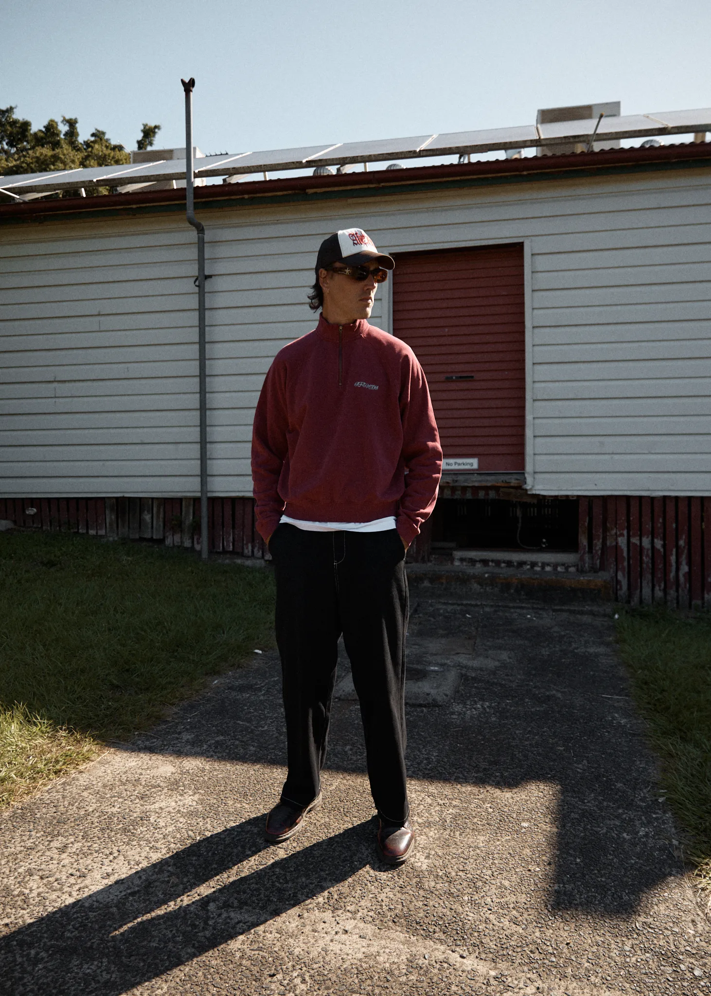 AFENDS Mens Quartz Zip - Raglan Quarter Zip Crew - Washed Burgundy sold by Afends product image thumbnail 4