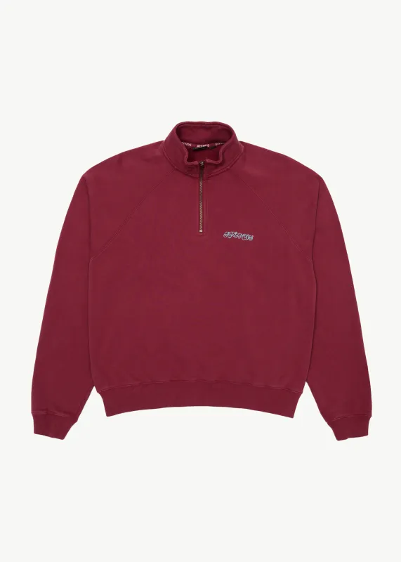 AFENDS Mens Quartz Zip - Raglan Quarter Zip Crew - Washed Burgundy sold by Afends