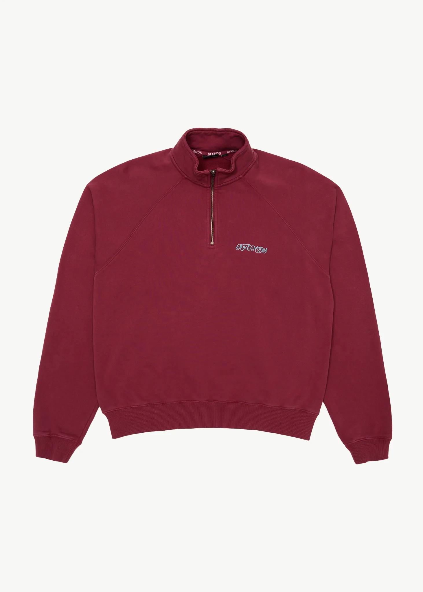 AFENDS Mens Quartz Zip - Raglan Quarter Zip Crew - Washed Burgundy sold by Afends