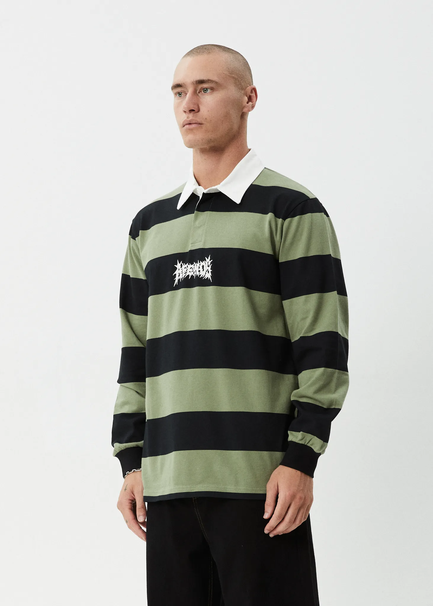AFENDS Mens Mental - Rugby Long Sleeve Tee - Oil Green sold by Afends product image thumbnail 3