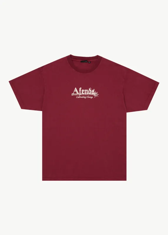 AFENDS Mens Mace Life - Boxy Tee - Washed Burgundy sold by Afends