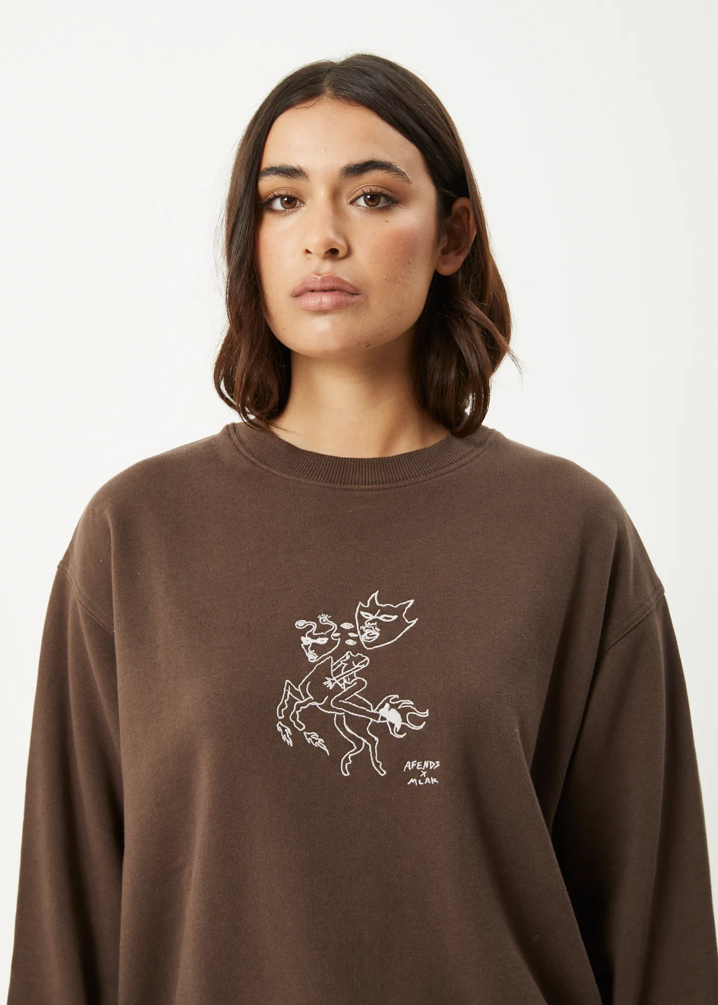 AFENDS Womens Mackie - Crew Neck Jumper - Coffee sold by Afends product image thumbnail 2