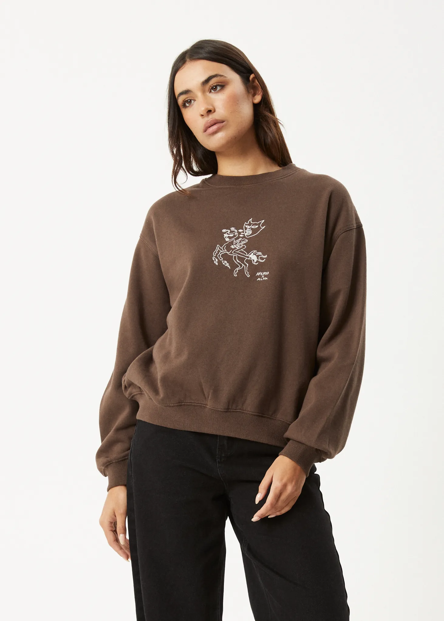 AFENDS Womens Mackie - Crew Neck Jumper - Coffee sold by Afends