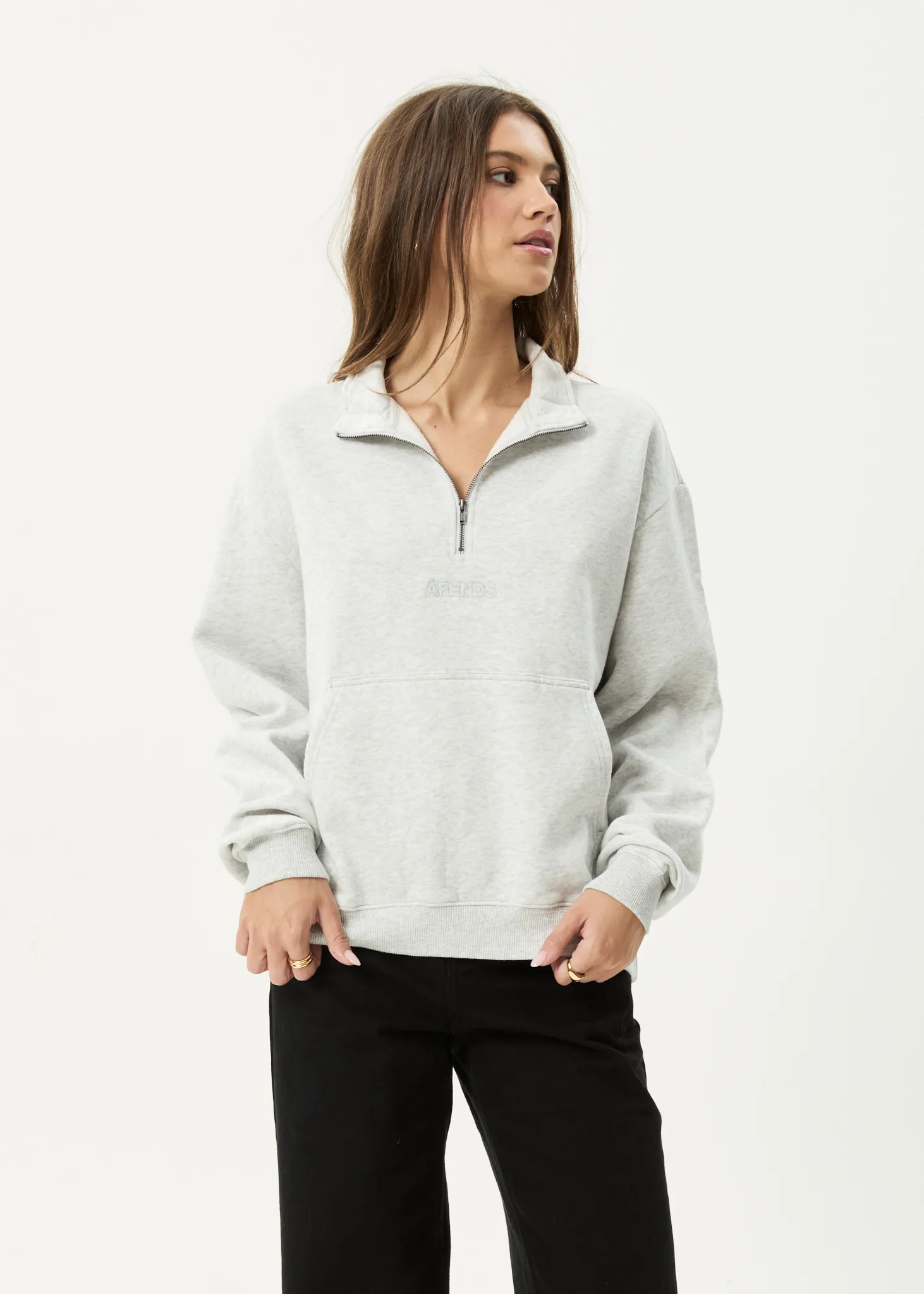 AFENDS Womens Carter - Quarter Zip Jumper - Grey Marle sold by Afends