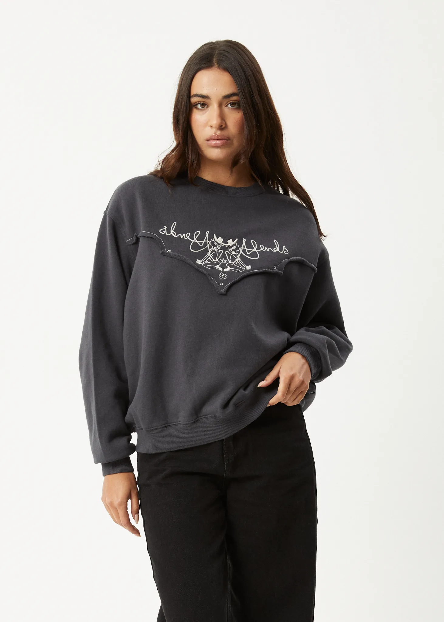 AFENDS Womens Karlee - Crew Neck Jumper - Charcoal sold by Afends