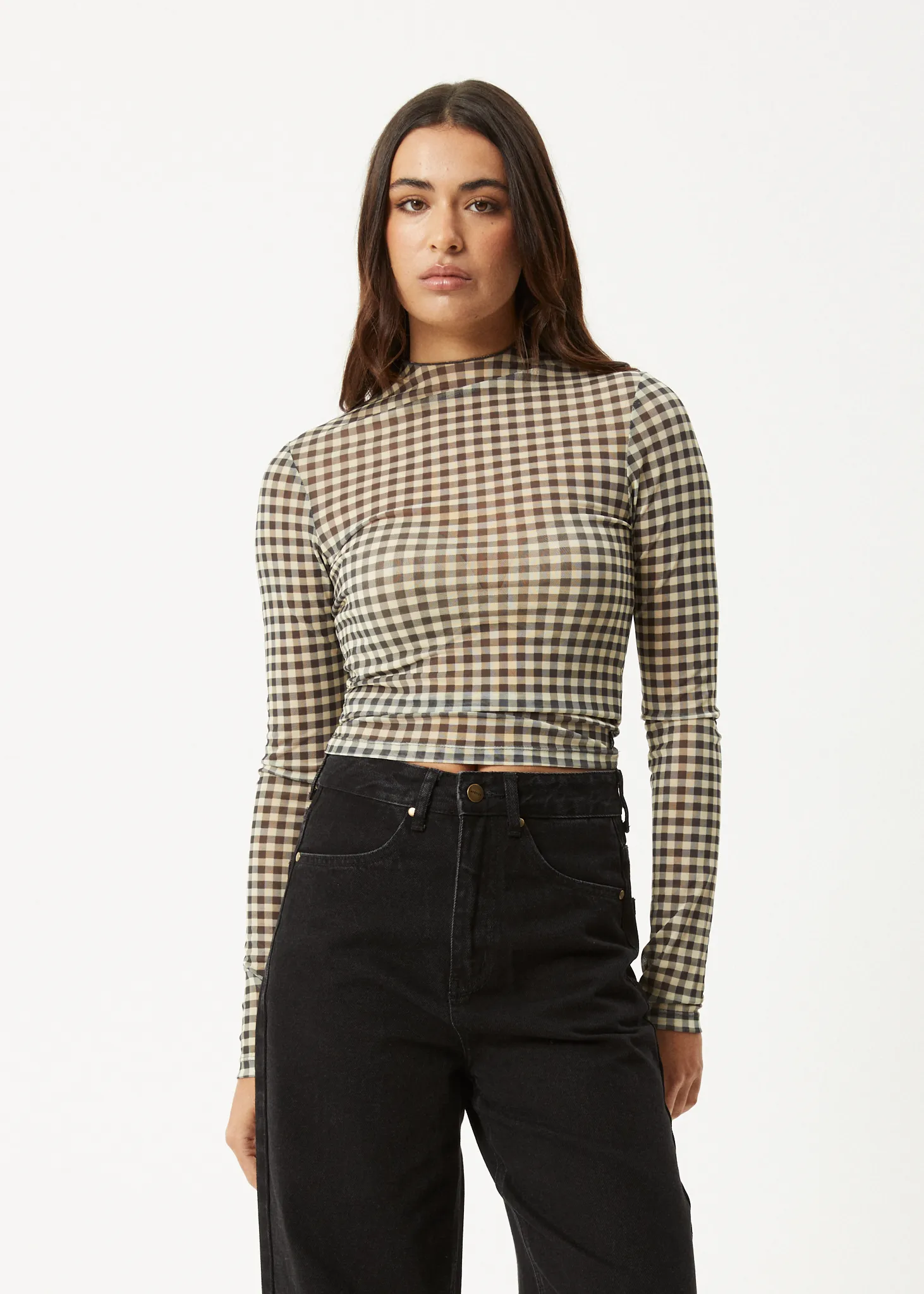 AFENDS Womens Gambet - Sheer Long Sleeve Top - Black / Sand sold by Afends