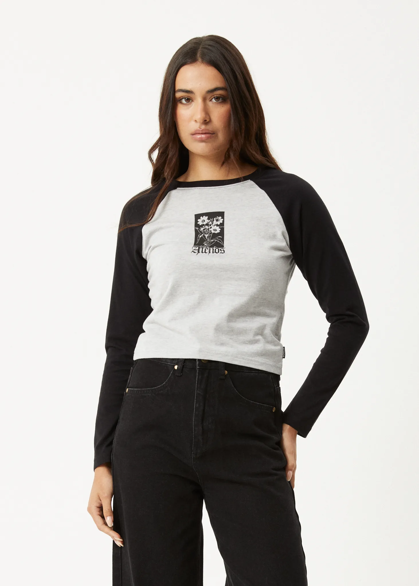 AFENDS Womens Adele - Long Sleeve Raglan Tee - Black / Grey Marle sold by Afends product image thumbnail 2