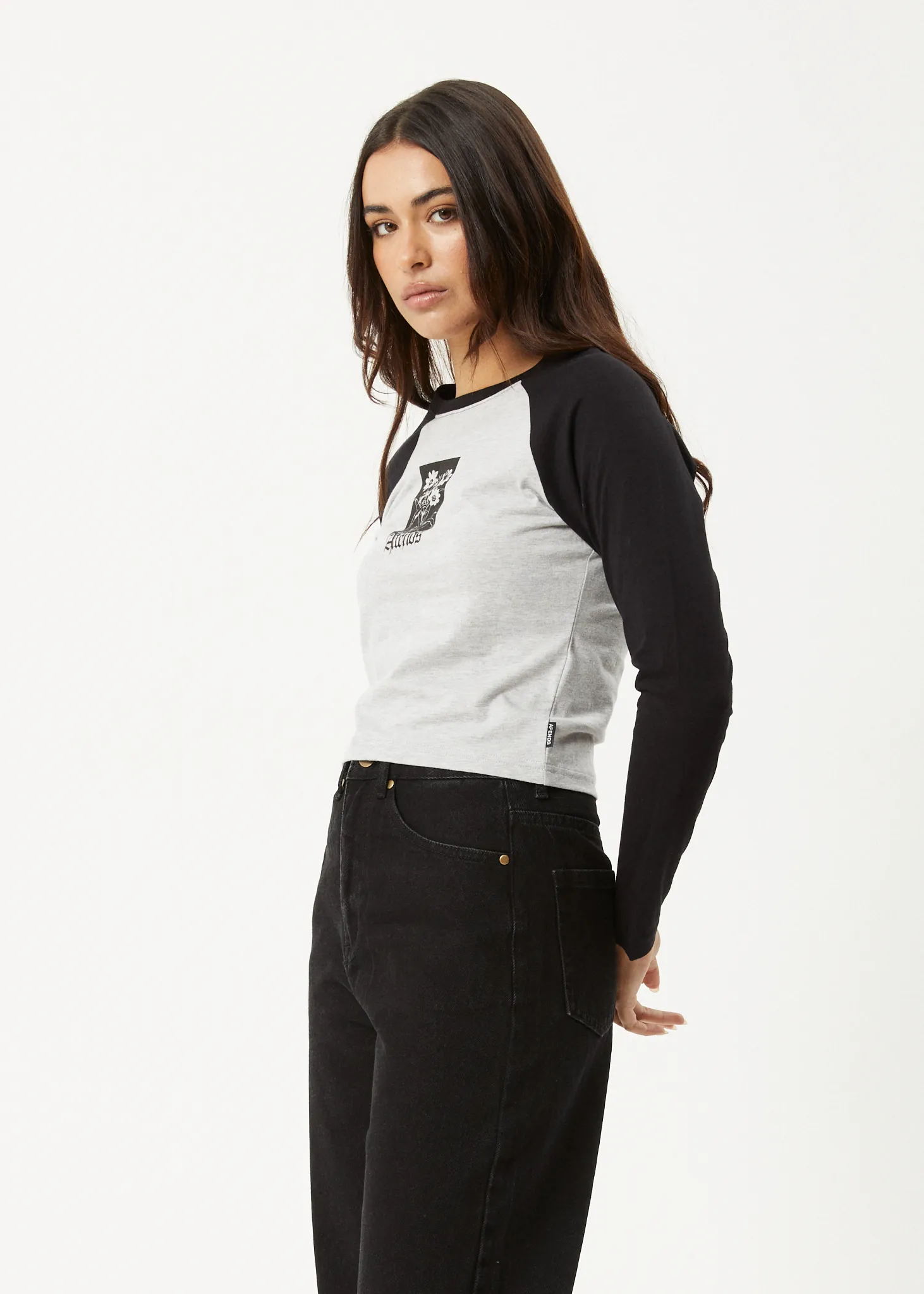 AFENDS Womens Adele - Long Sleeve Raglan Tee - Black / Grey Marle sold by Afends product image thumbnail 3