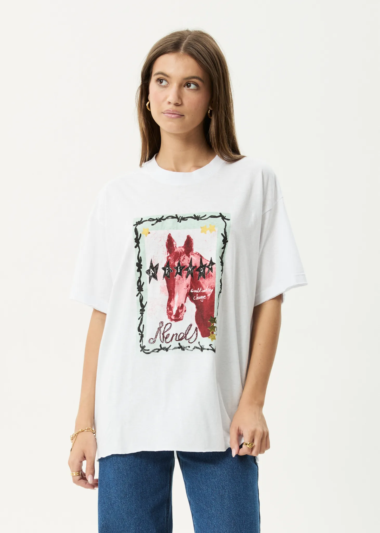 AFENDS Womens Horsegirl - Oversized Tee - White sold by Afends