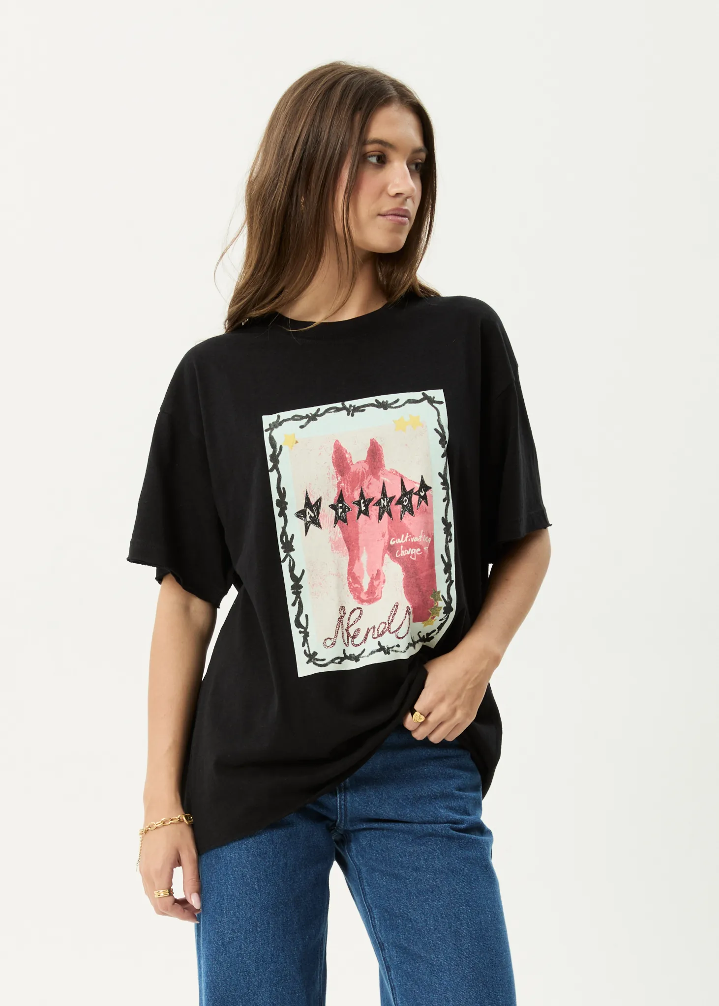 AFENDS Womens Horsegirl - Oversized Tee - Black sold by Afends