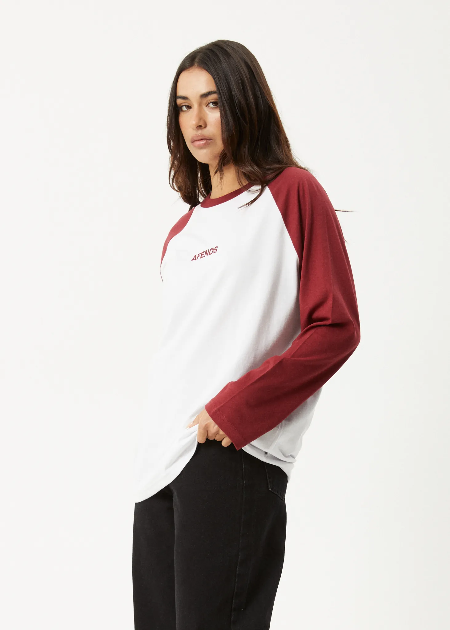 AFENDS Womens Ryan - Oversized Long Sleeve Raglan Tee - Burgundy sold by Afends product image thumbnail 3