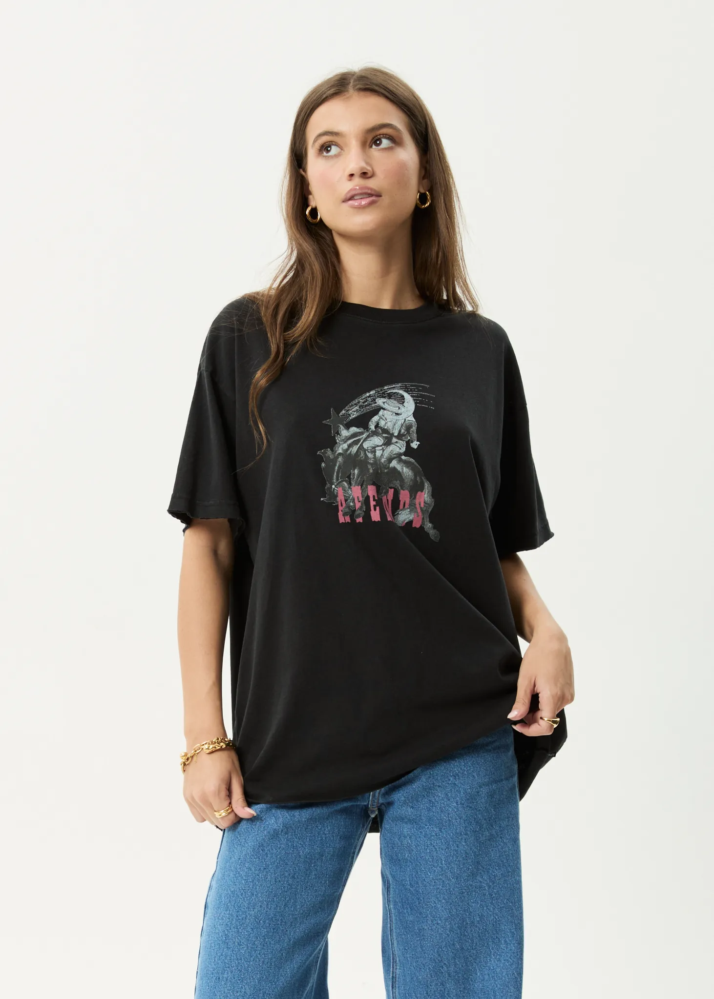 AFENDS Womens Cosmic Cow - Oversized Tee - Stone Black sold by Afends