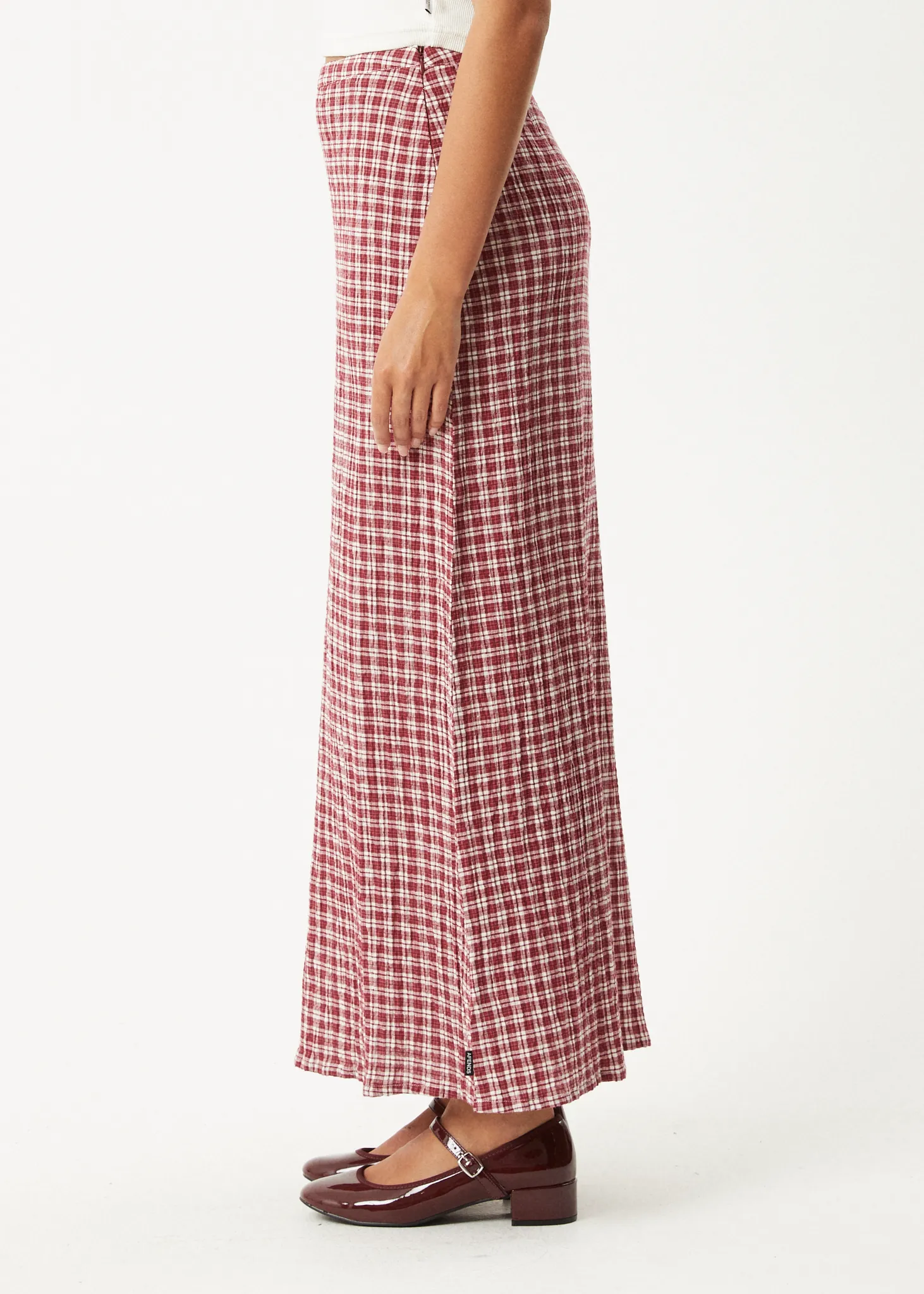 AFENDS Womens Base - Seersucker Maxi Skirt - Burgundy Check sold by Afends product image thumbnail 5