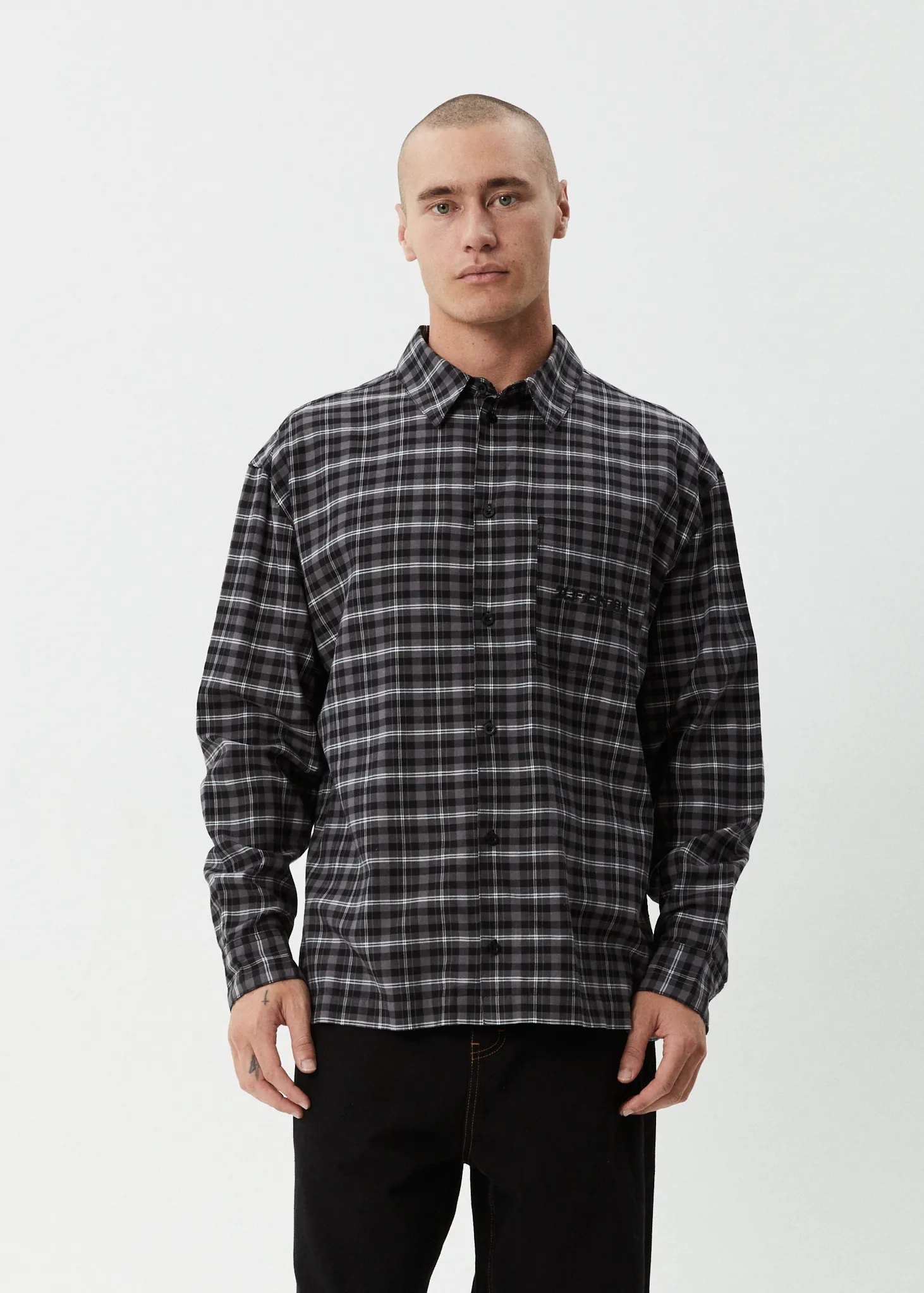 AFENDS Mens Darkness - Long Sleeve Shirt - Black Check sold by Afends product image thumbnail 5