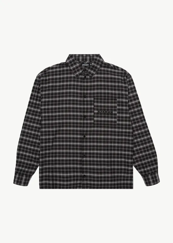 AFENDS Mens Darkness - Long Sleeve Shirt - Black Check sold by Afends