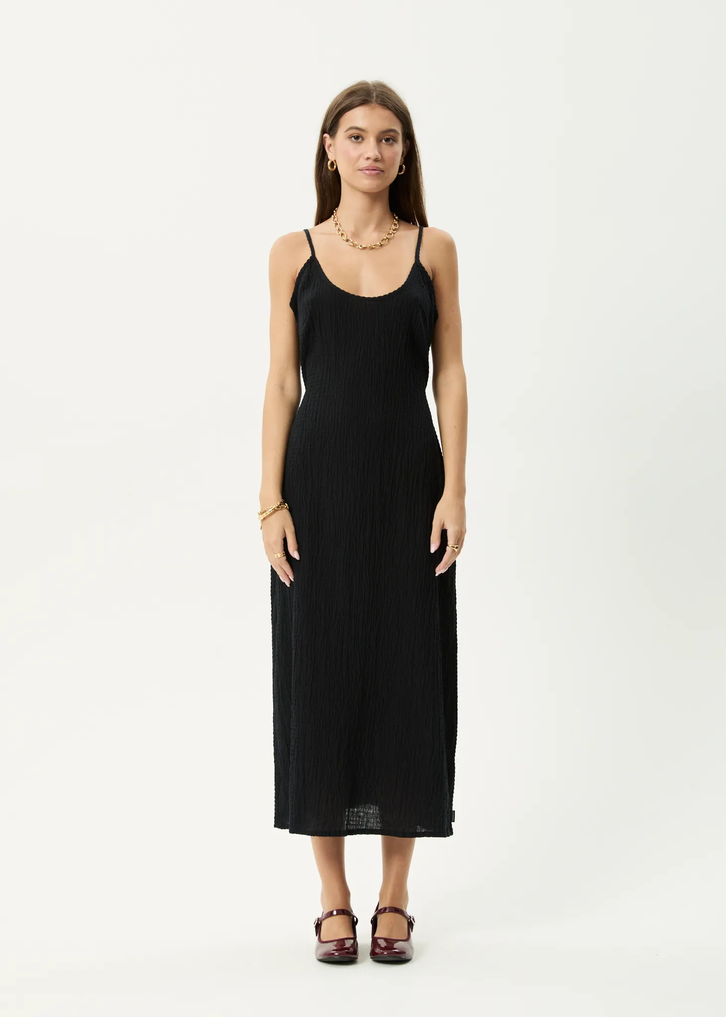 AFENDS Womens Rumi - Seersucker Midi Dress - Black sold by Afends