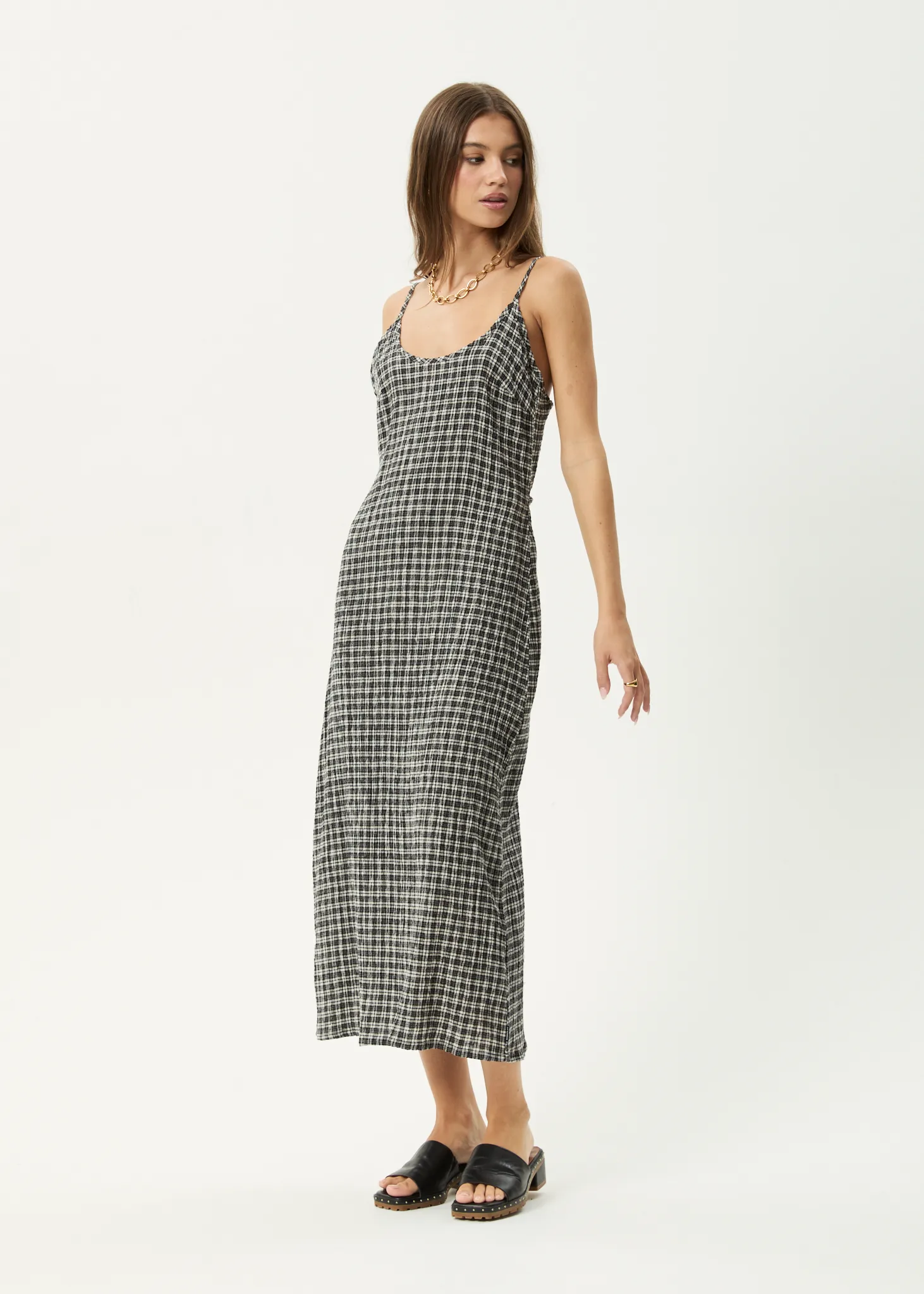 AFENDS Womens Rumi - Seersucker Midi Dress - Steel Check sold by Afends product image thumbnail 3