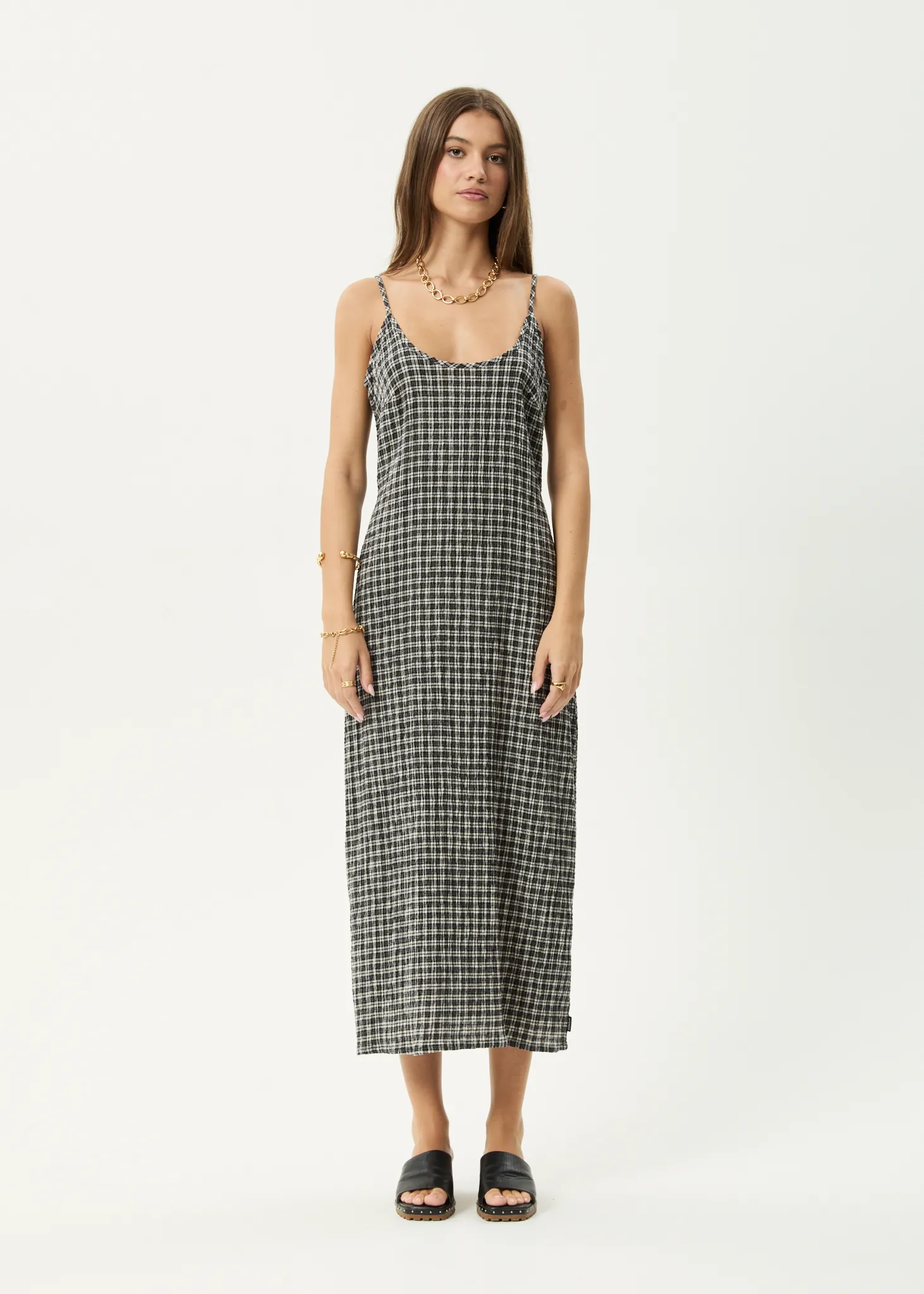AFENDS Womens Rumi - Seersucker Midi Dress - Steel Check sold by Afends