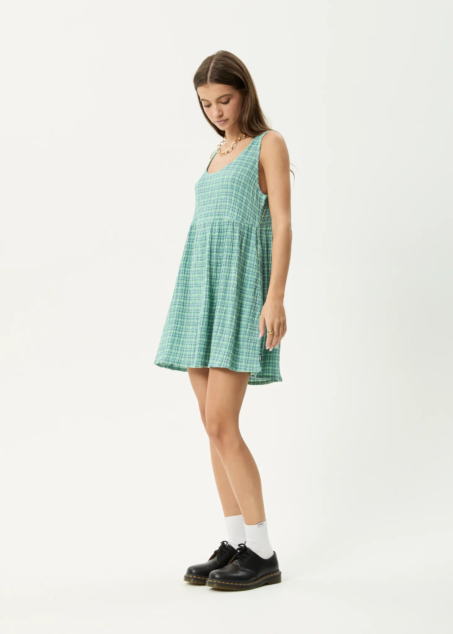 AFENDS Womens Creator Jesse - Seersucker Mini Dress - Pine sold by Afends product image thumbnail 3