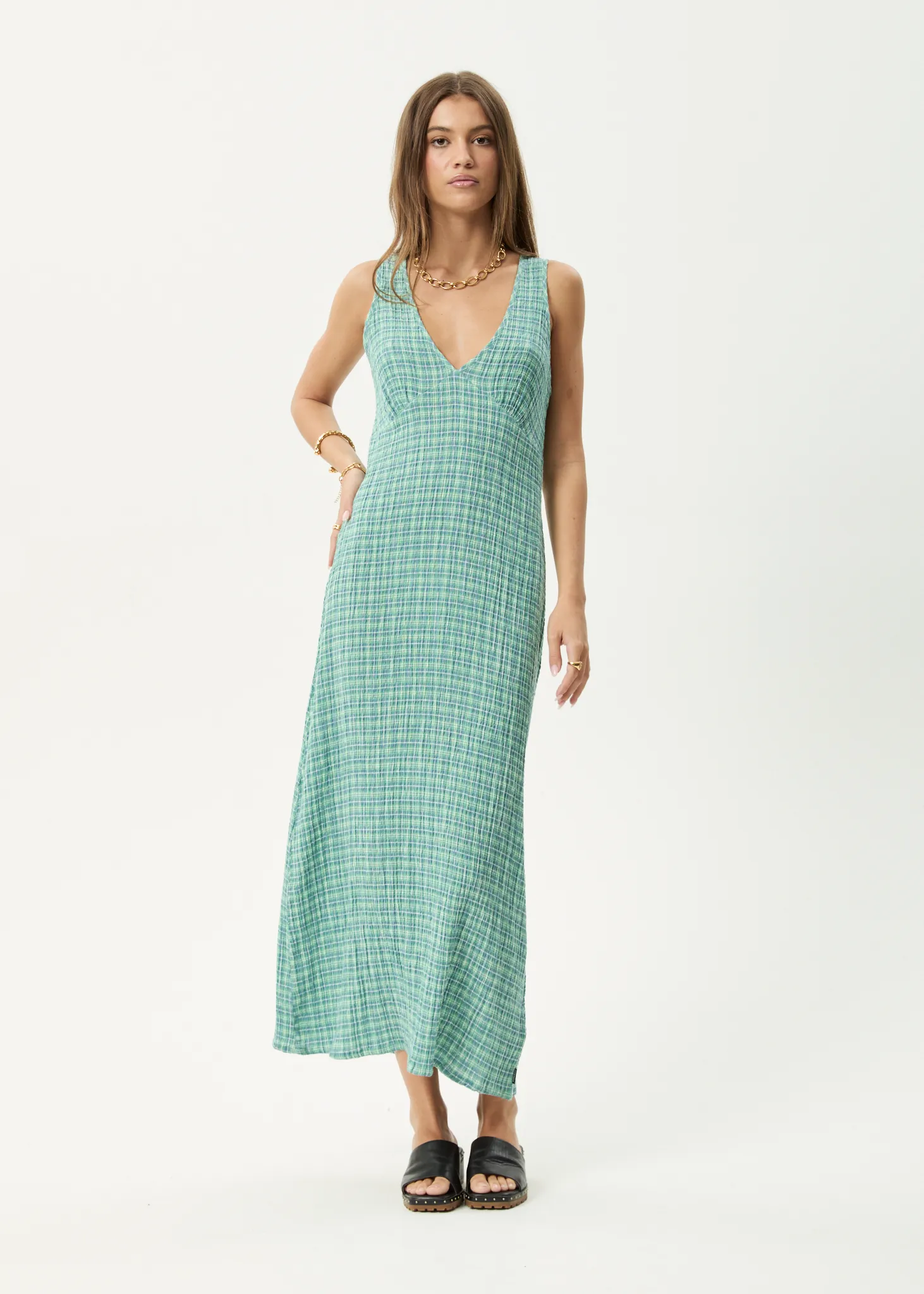 AFENDS Womens Creator - Seersucker Maxi Dress - Pine sold by Afends