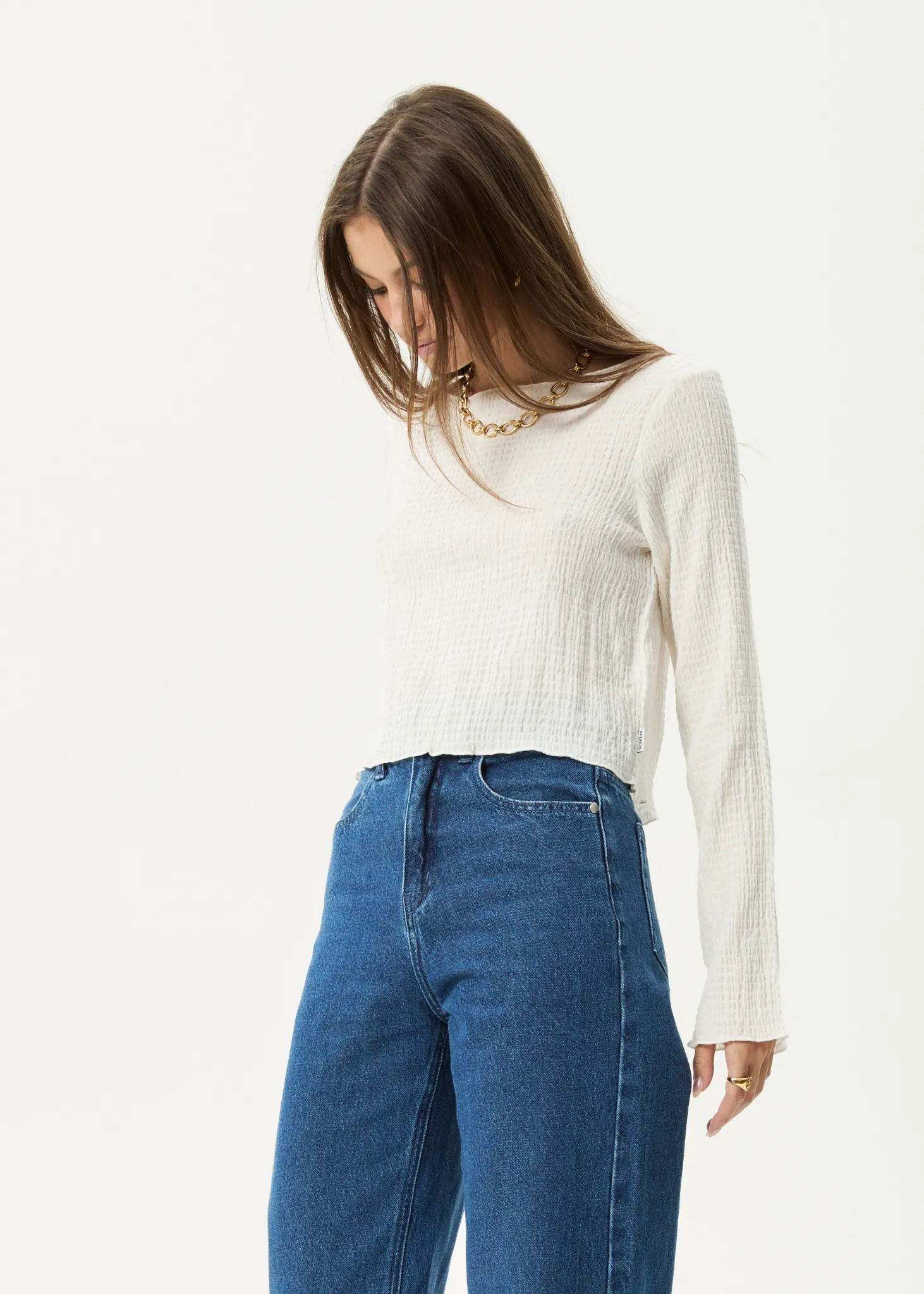 AFENDS Womens Focus - Seersucker Long Sleeve Top - Off White sold by Afends product image thumbnail 3