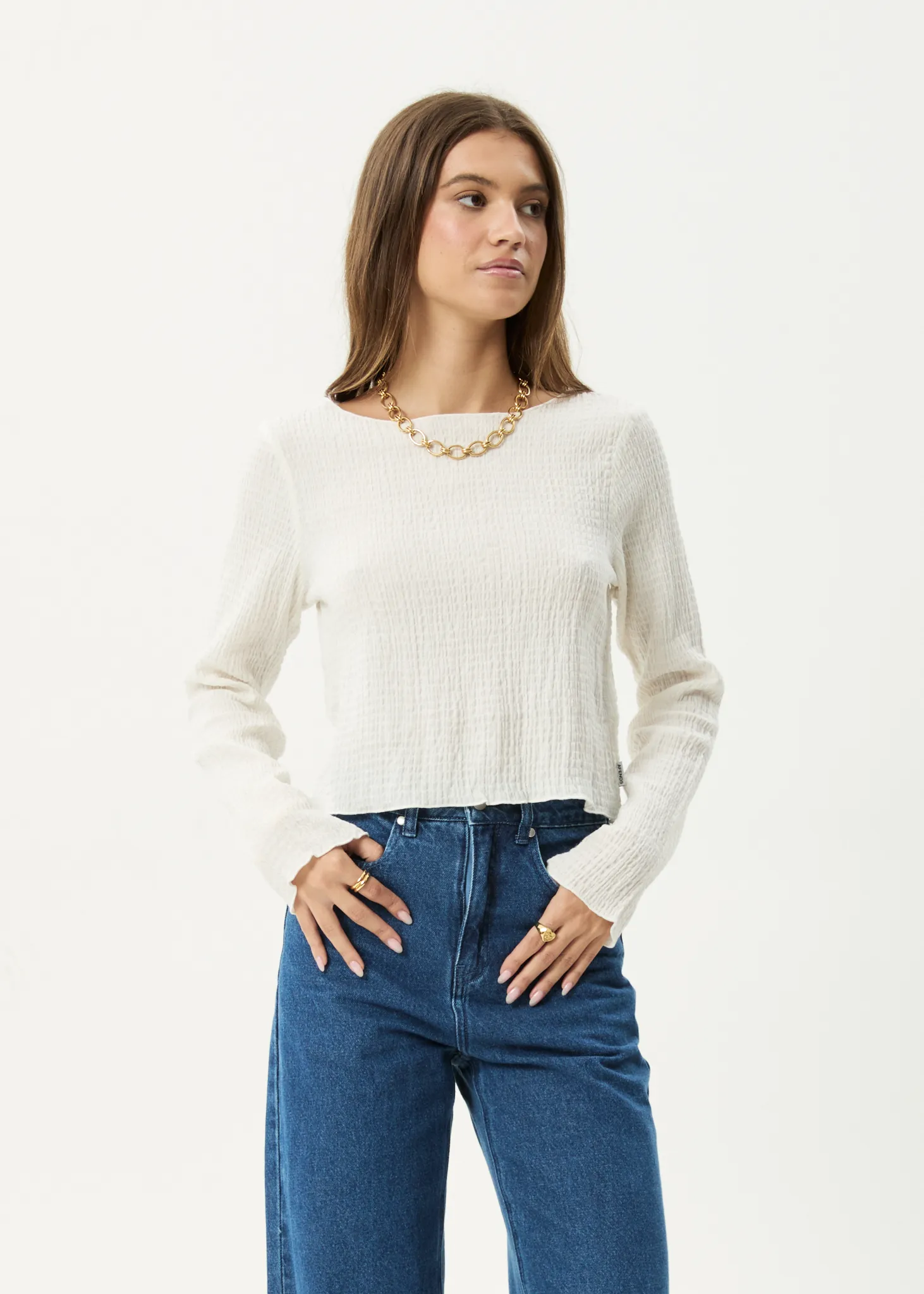 AFENDS Womens Focus - Seersucker Long Sleeve Top - Off White sold by Afends product image thumbnail 2