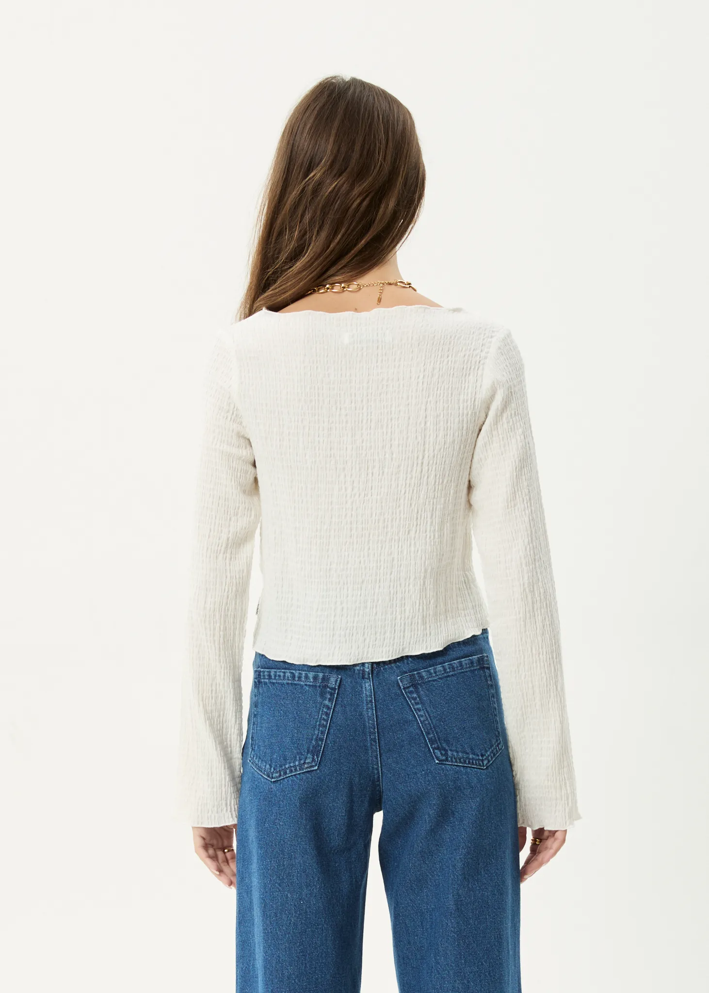 AFENDS Womens Focus - Seersucker Long Sleeve Top - Off White sold by Afends product image thumbnail 5