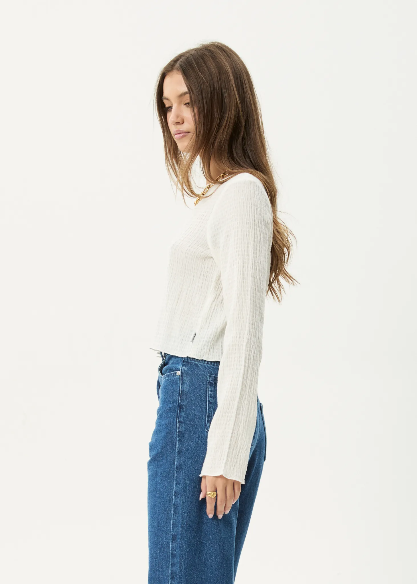 AFENDS Womens Focus - Seersucker Long Sleeve Top - Off White sold by Afends product image thumbnail 4