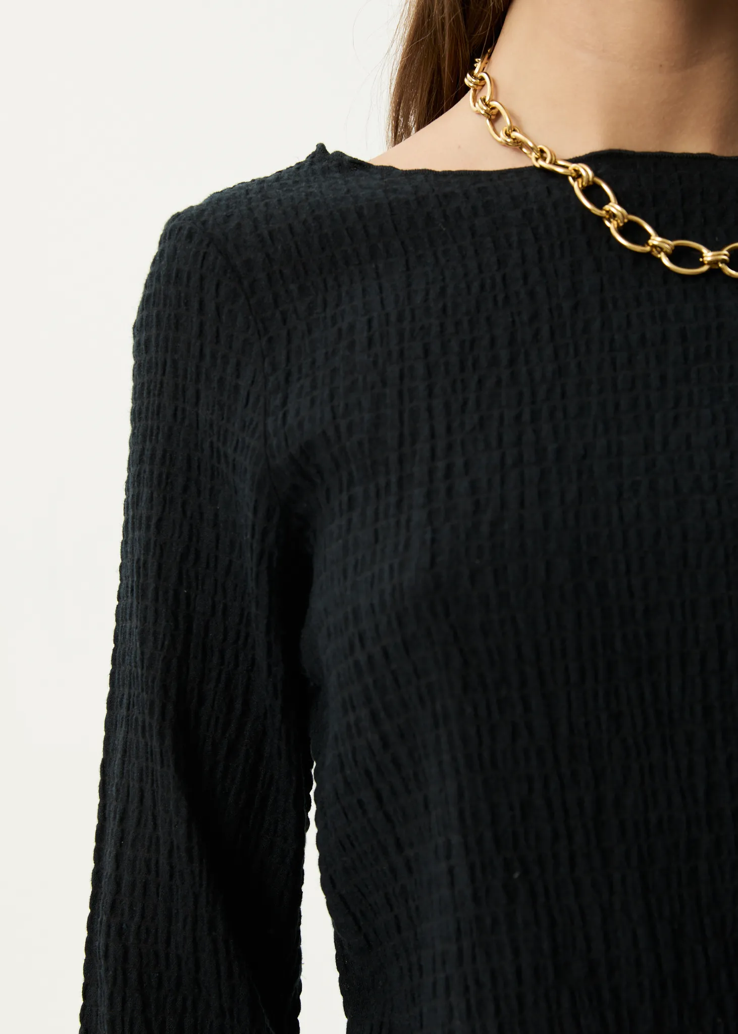 AFENDS Womens Focus - Seersucker Long Sleeve Top - Black sold by Afends product image thumbnail 5