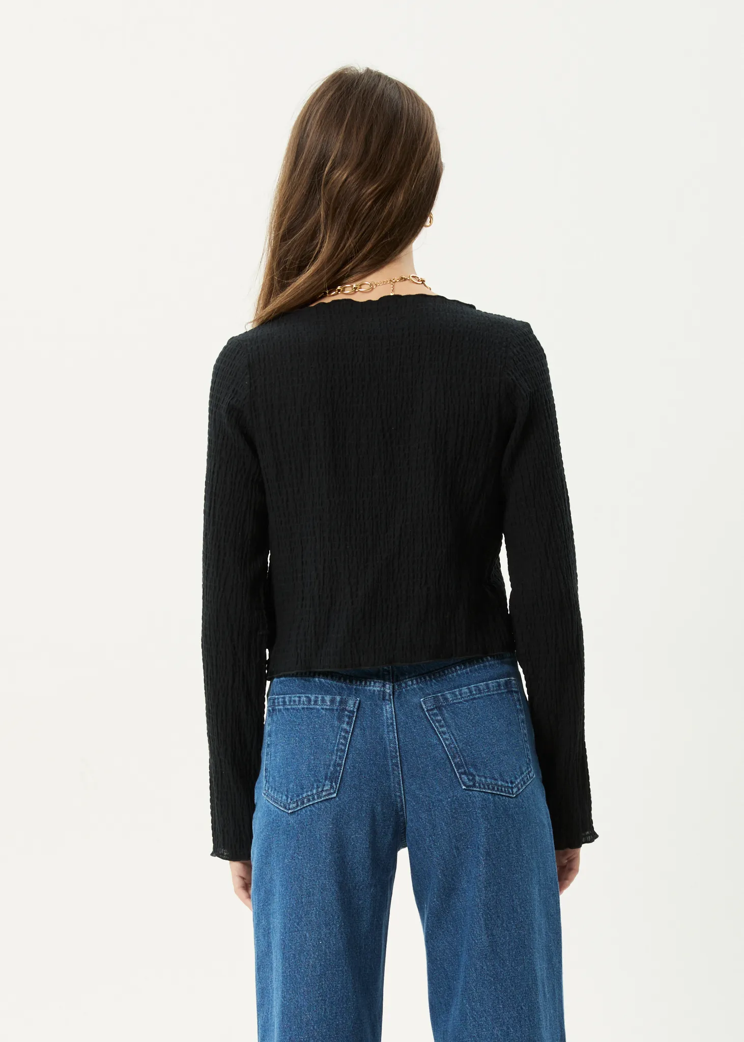 AFENDS Womens Focus - Seersucker Long Sleeve Top - Black sold by Afends product image thumbnail 4