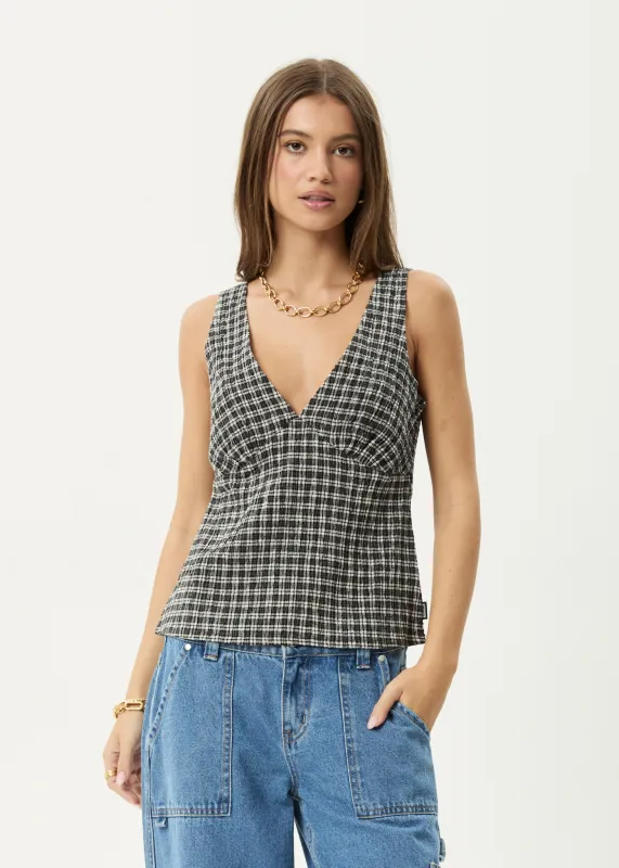 AFENDS Womens Giselle Asta - Seersucker Top - Steel Check sold by Afends