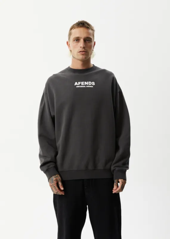 AFENDS Mens Universal - Crew Neck Jumper - Stone Black sold by Afends